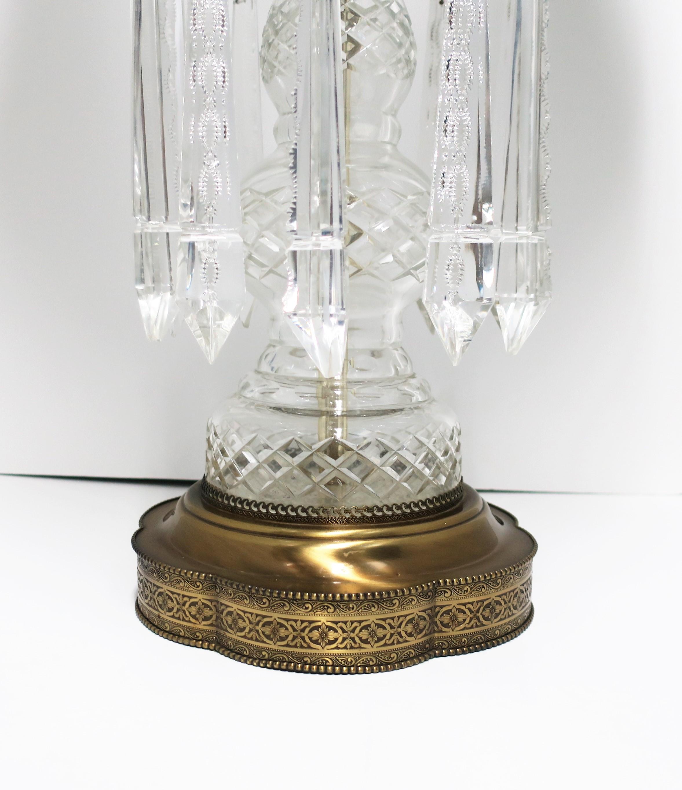Bohemian Clear Cut Crystal Luster Girandole Table Lamp, Large w/Black Lampshade 1