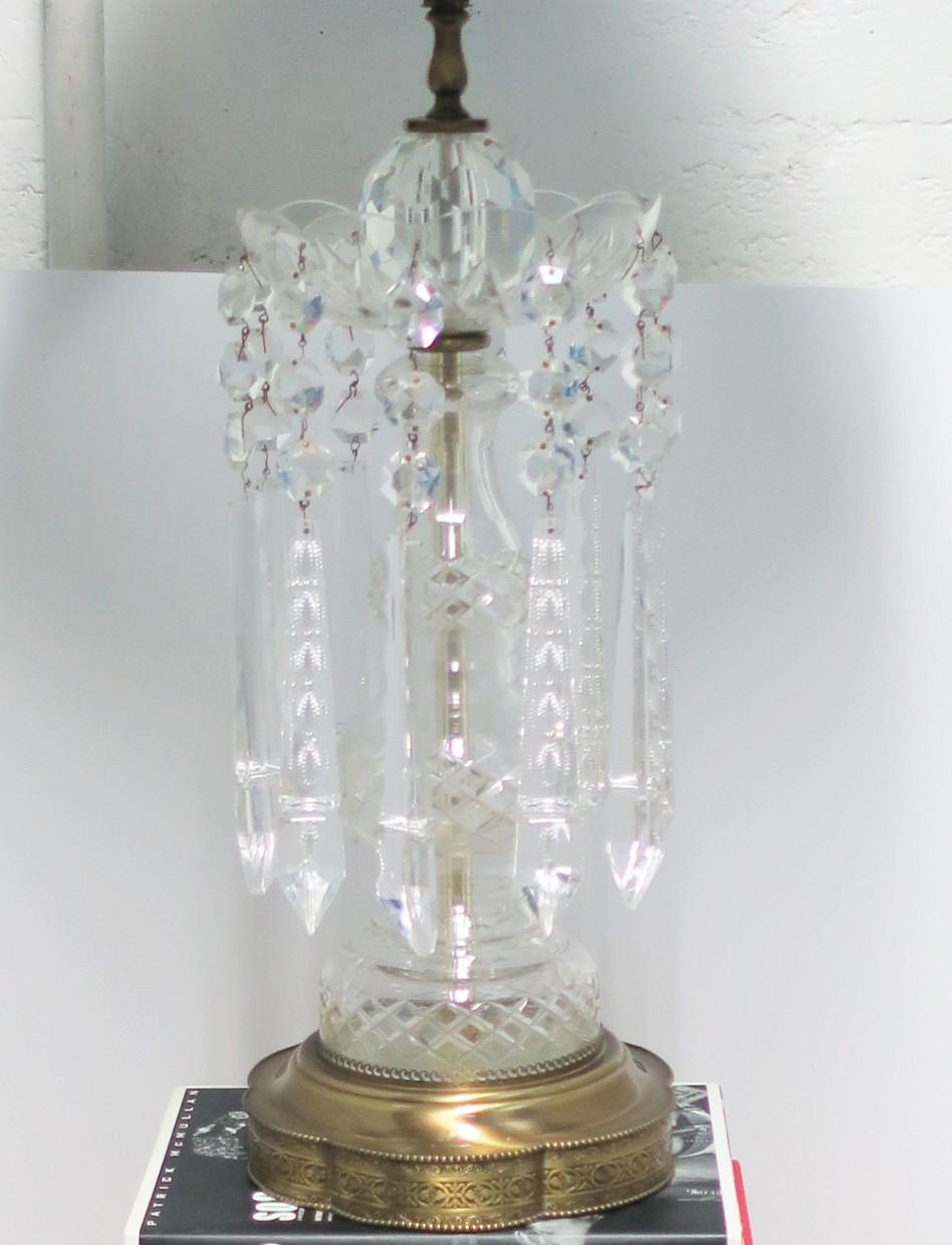 Bohemian Clear Cut Crystal Luster Girandole Table Lamp, Large w/Black Lampshade 2
