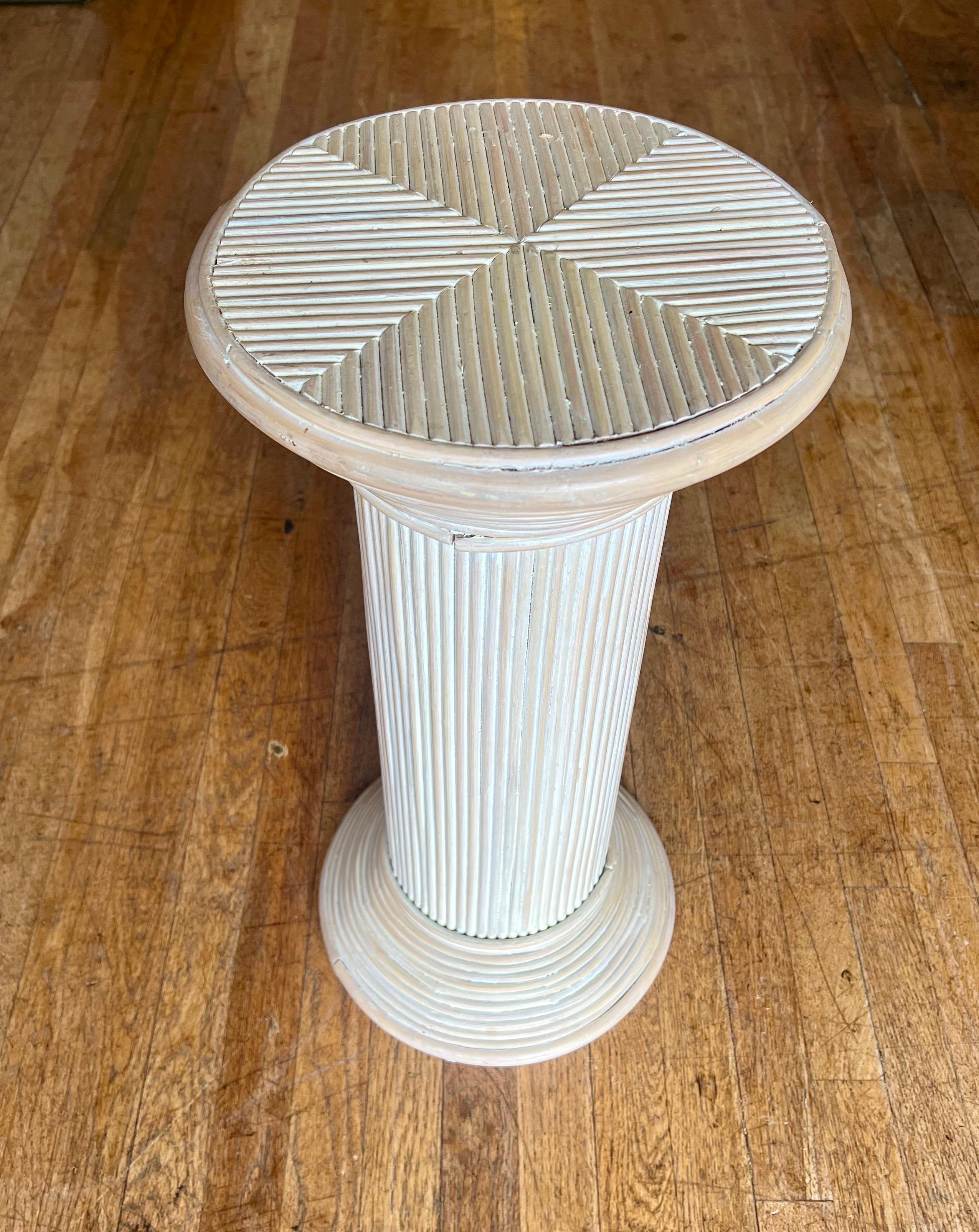 American Bohemian Coastal Pencil Reed Rattan Display Pedestal Column For Sale