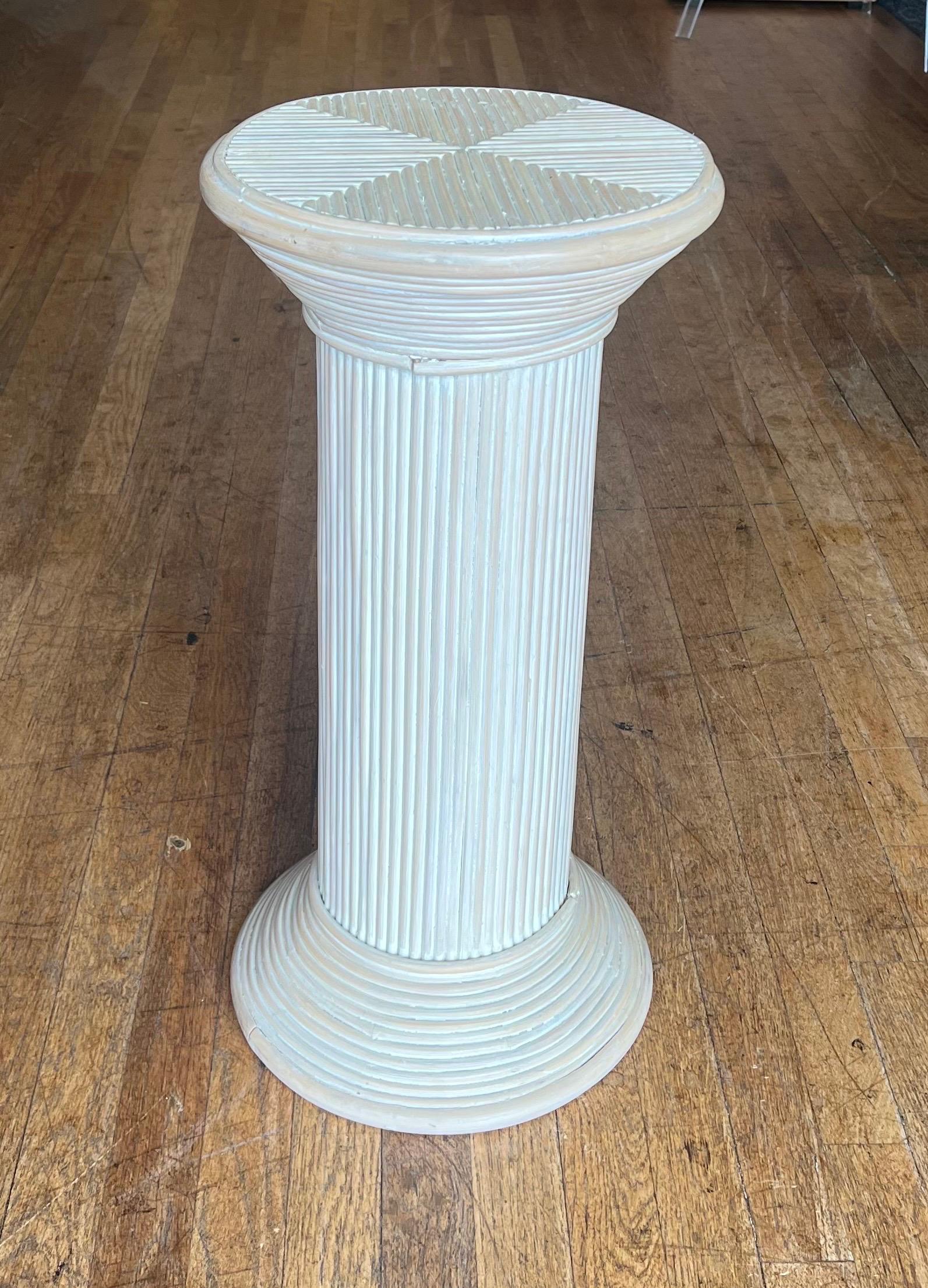 20th Century Bohemian Coastal Pencil Reed Rattan Display Pedestal Column For Sale