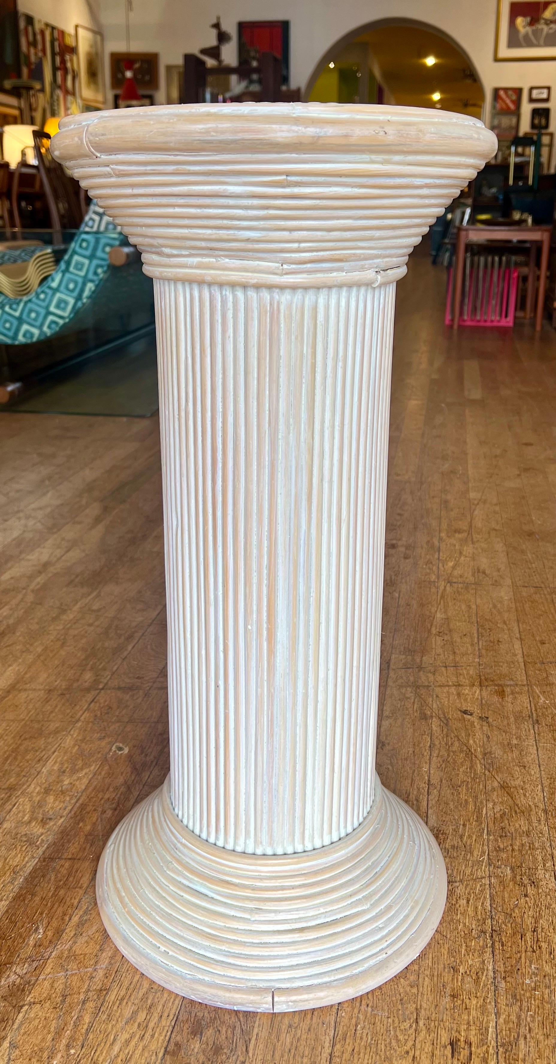 Bohemian Coastal Pencil Reed Rattan Display Pedestal Column For Sale 1