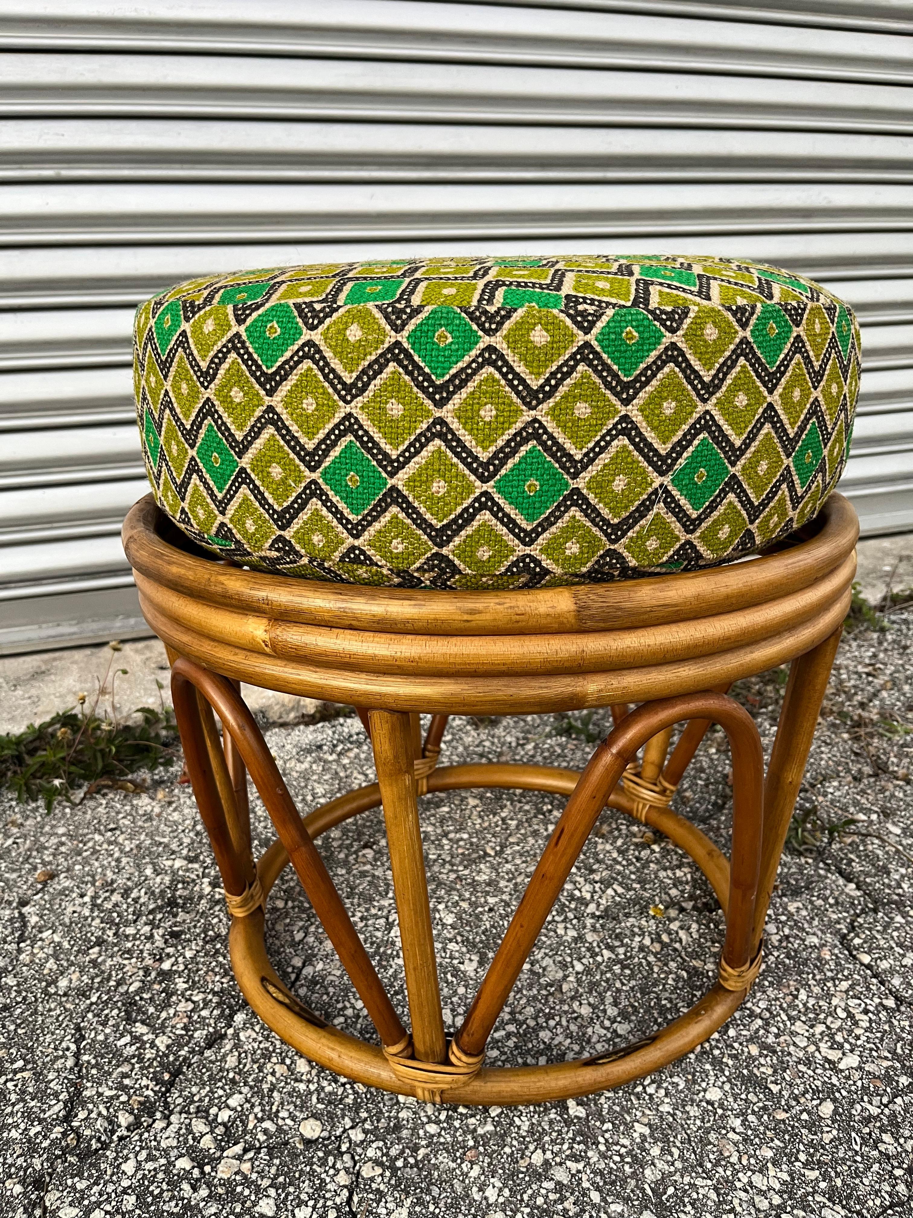 Bohemian Coastal Style Rattan Footstool / Ottoman. Circa 1970s For Sale 9