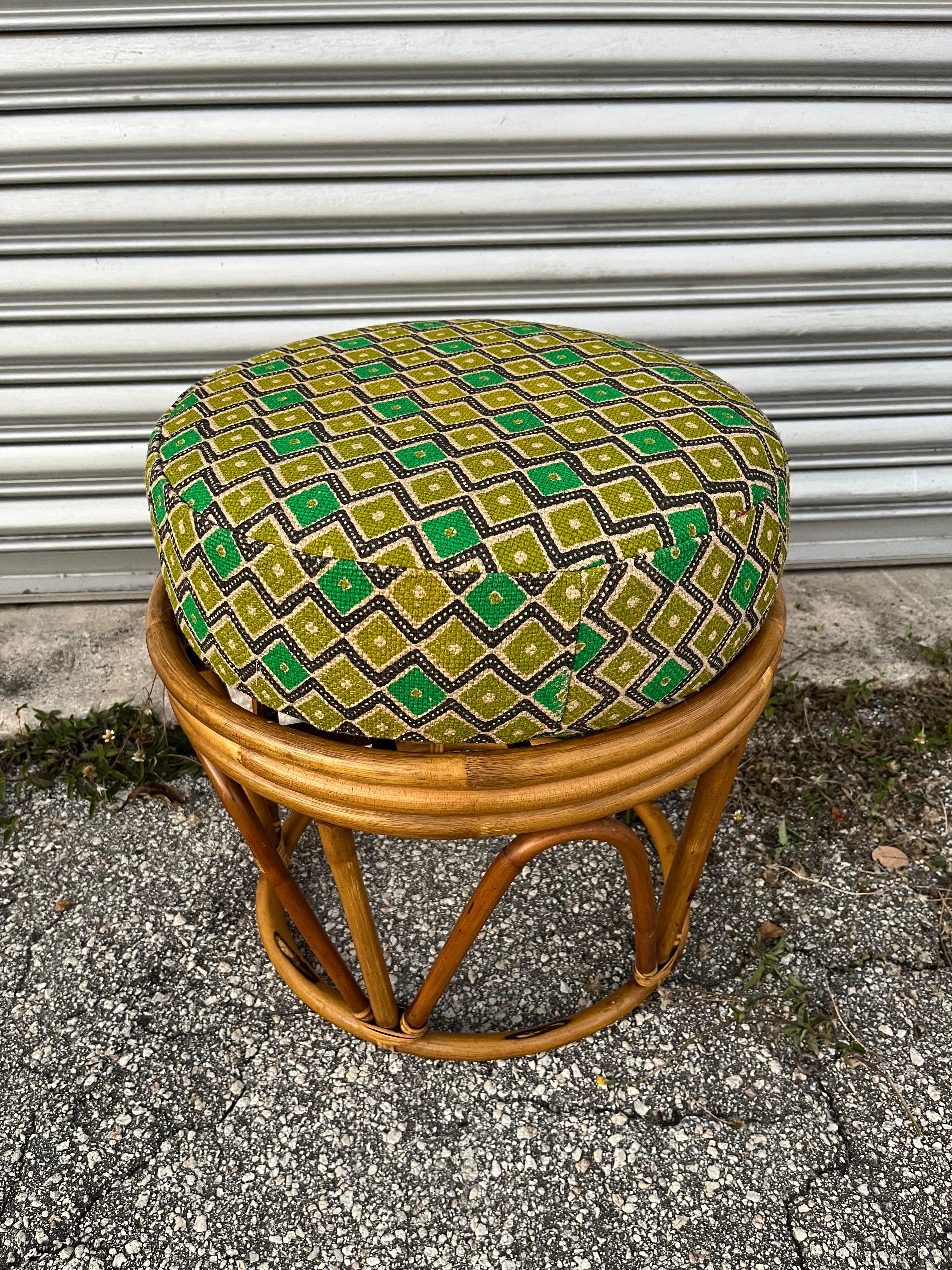 Unknown Bohemian Coastal Style Rattan Footstool / Ottoman. Circa 1970s For Sale
