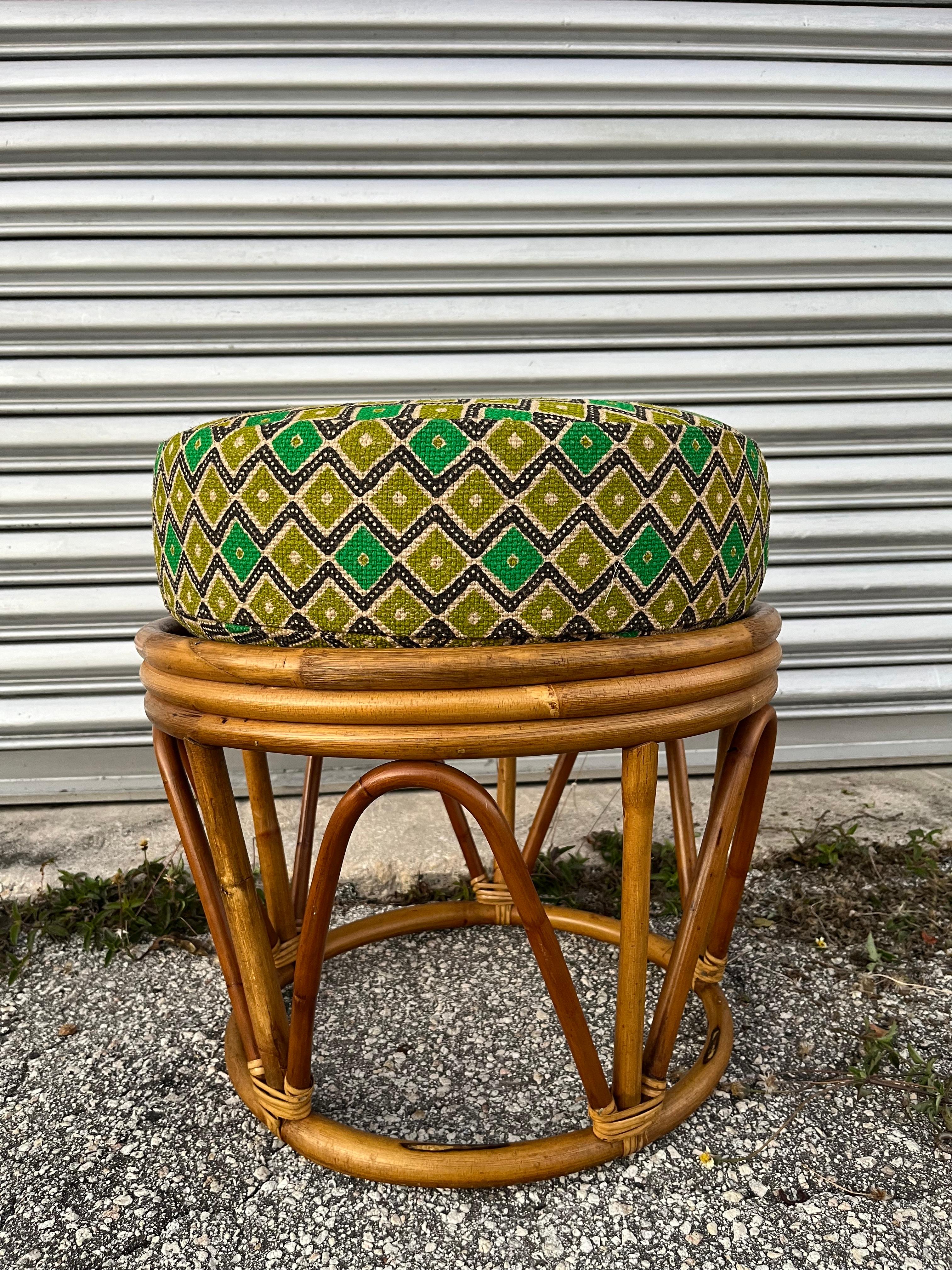 Bohemian Coastal Style Rattan Footstool / Ottoman. Circa 1970s For Sale 1