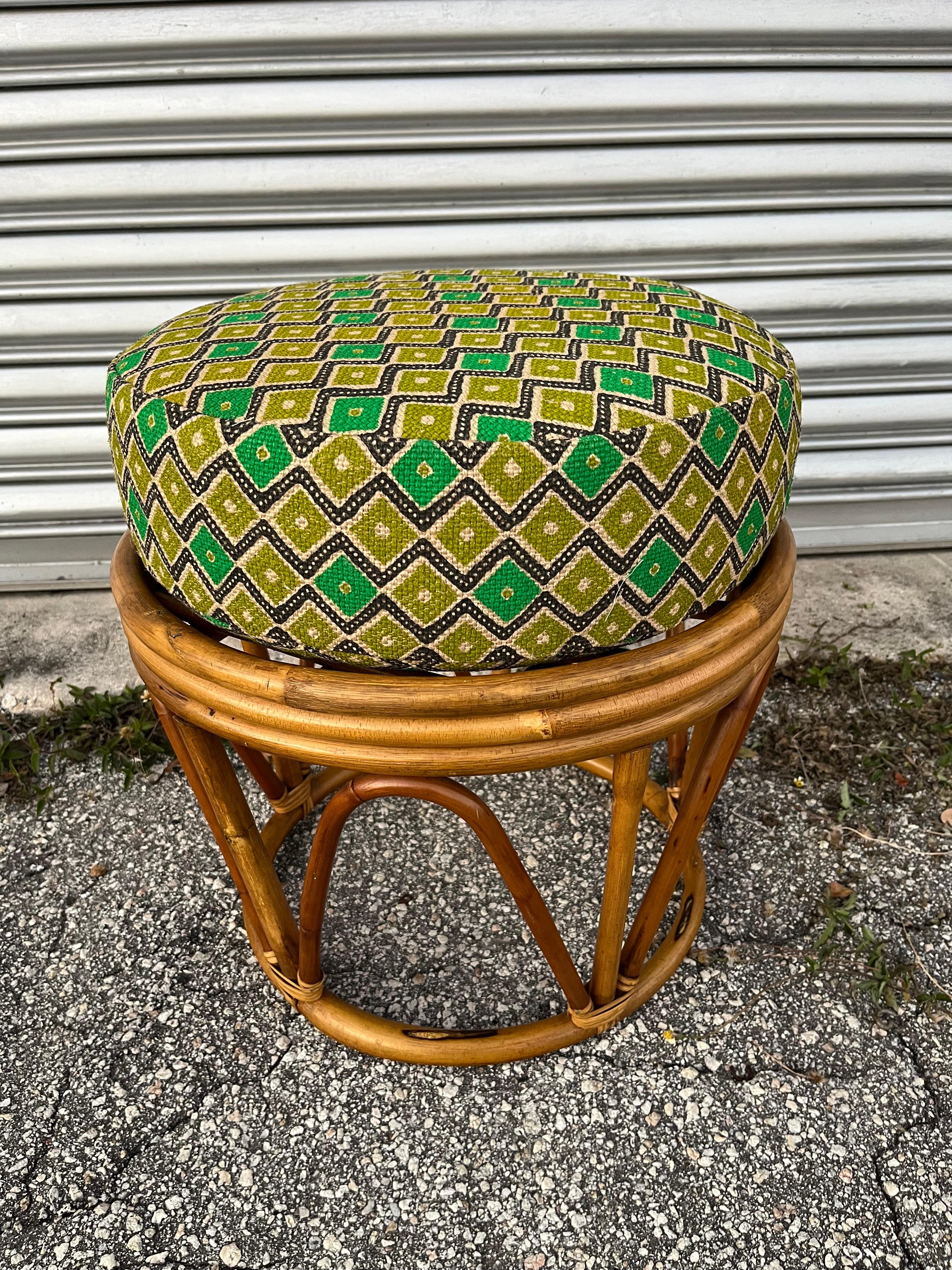 Bohemian Coastal Style Rattan Footstool / Ottoman. Circa 1970s For Sale 2