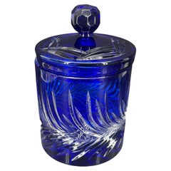 Bohemian Cobalt Blue Cut Glass Lidded Jar