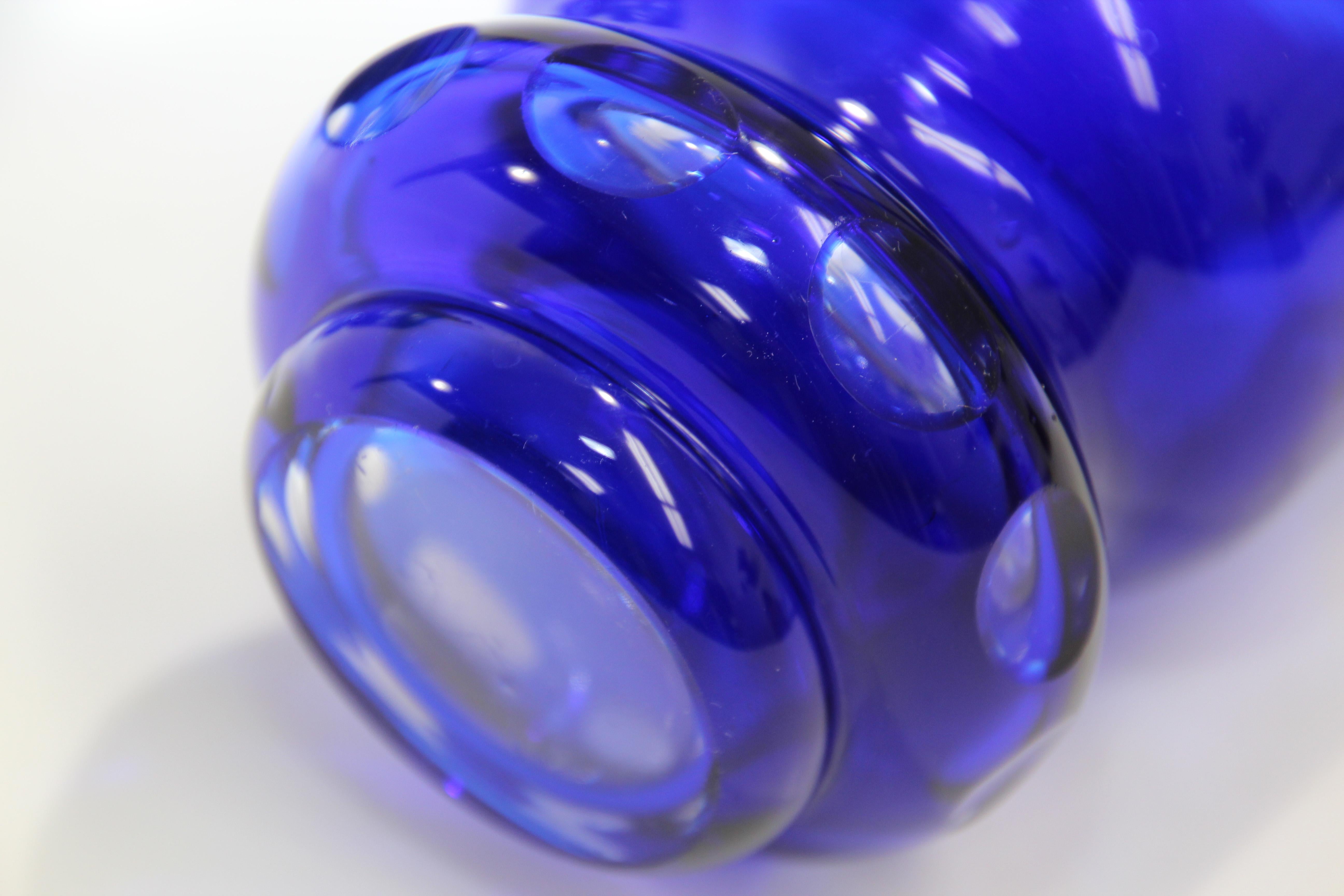 Bohemian Cobalt Blue Cut to Clear Glass Crystal Vases 2