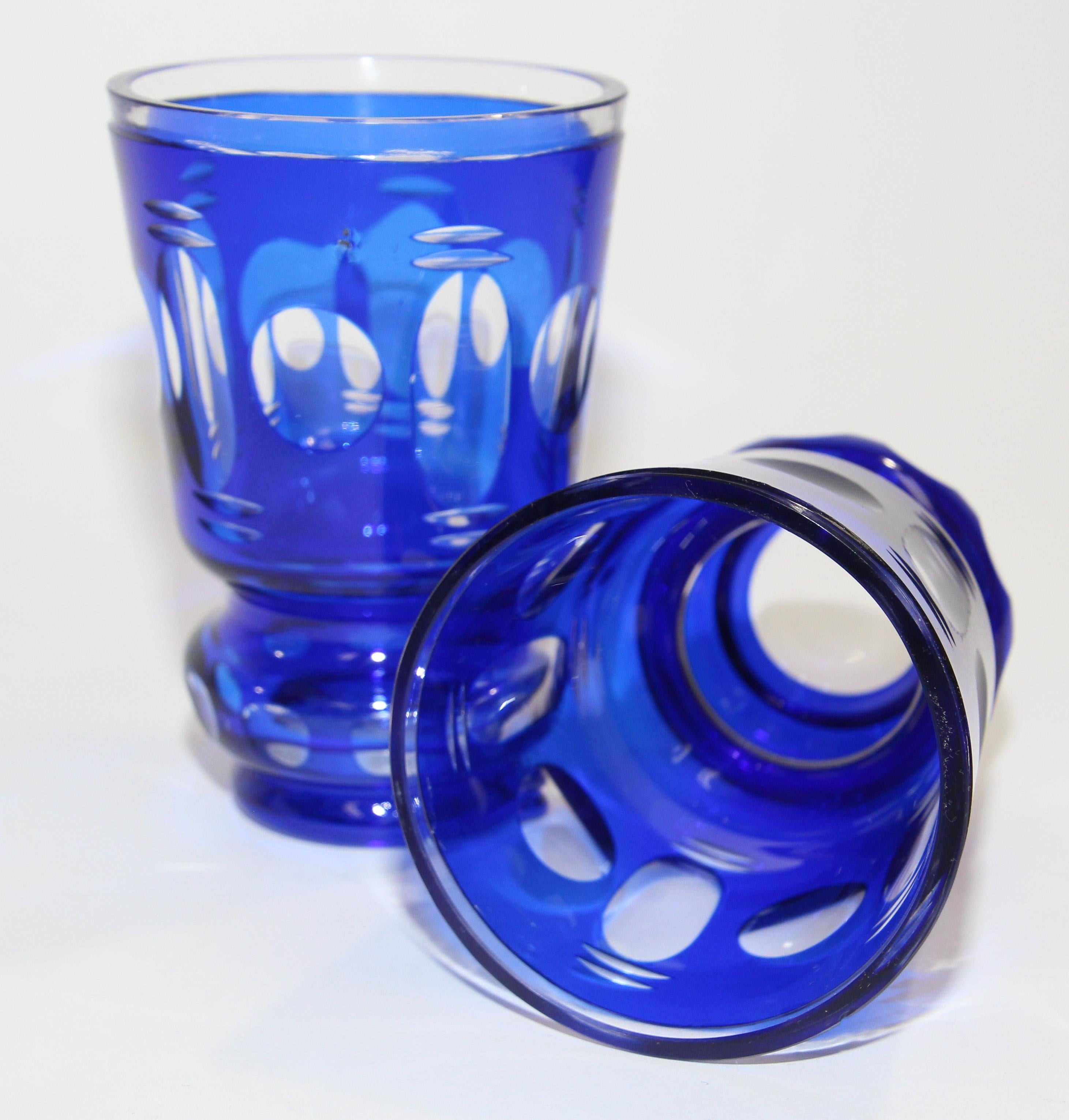 Bohemian Cobalt Blue Cut to Clear Glass Crystal Vases 4