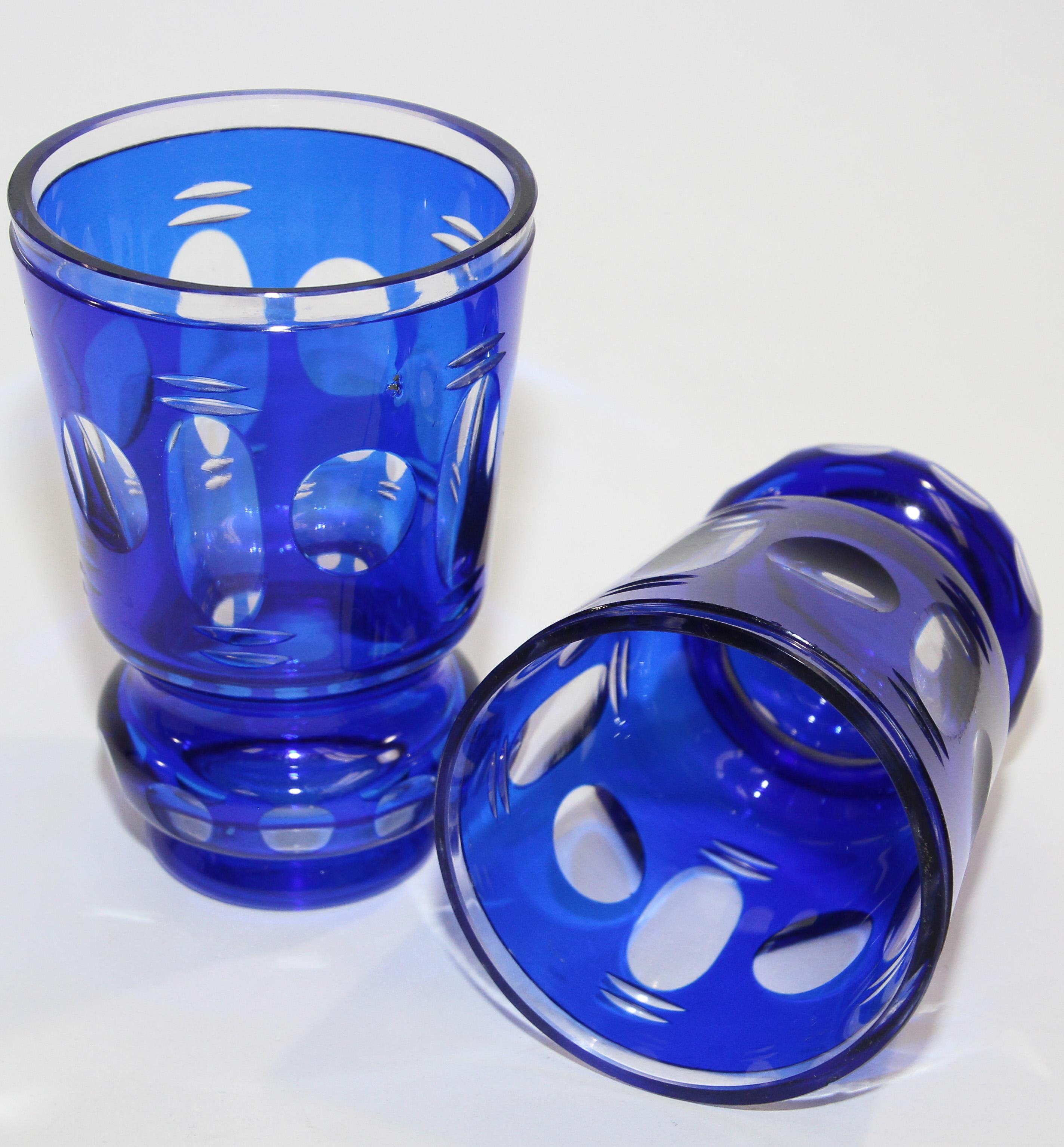 Bohemian Cobalt Blue Cut to Clear Glass Crystal Vases 5