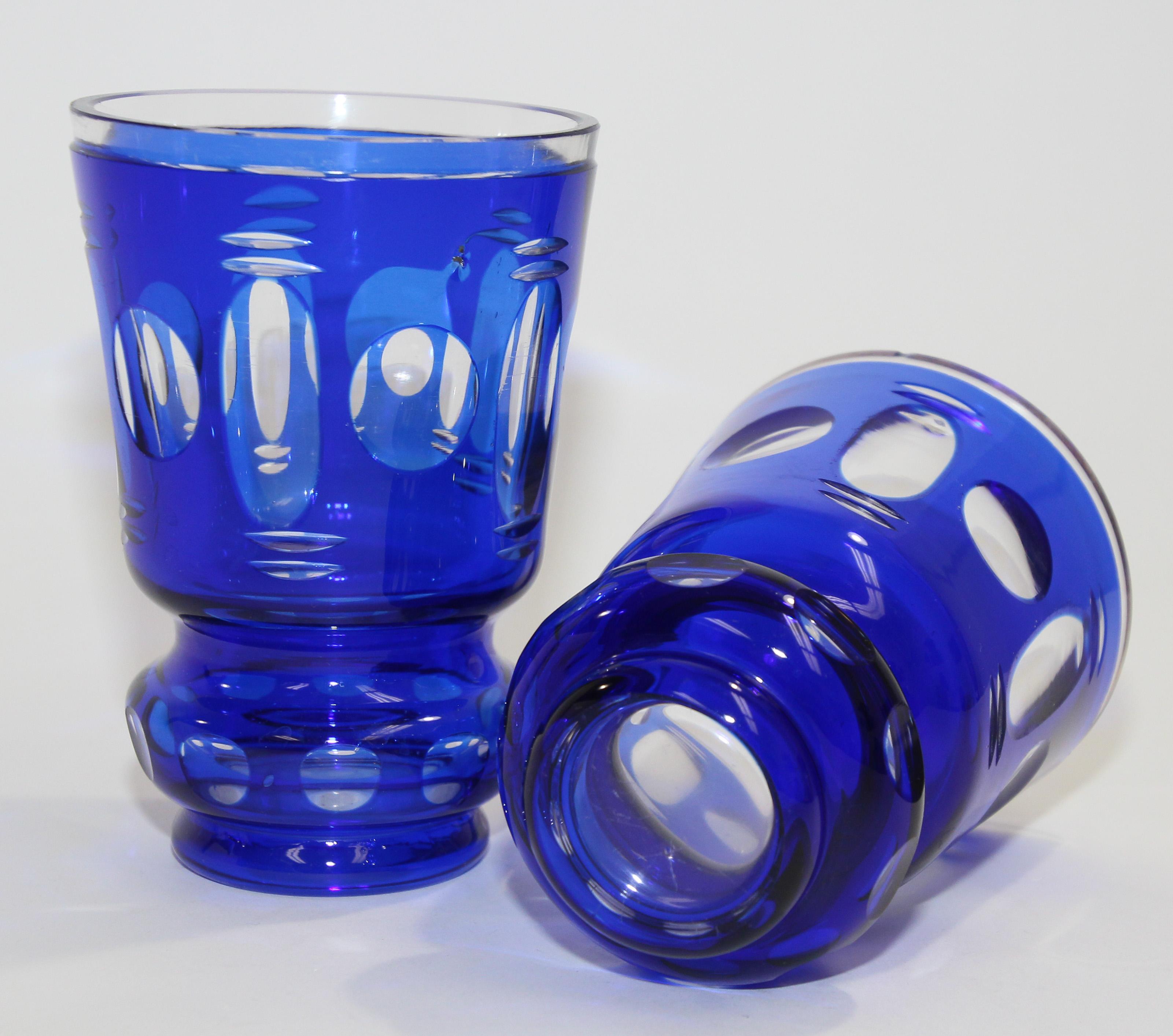 Bohemian Cobalt Blue Cut to Clear Glass Crystal Vases 6