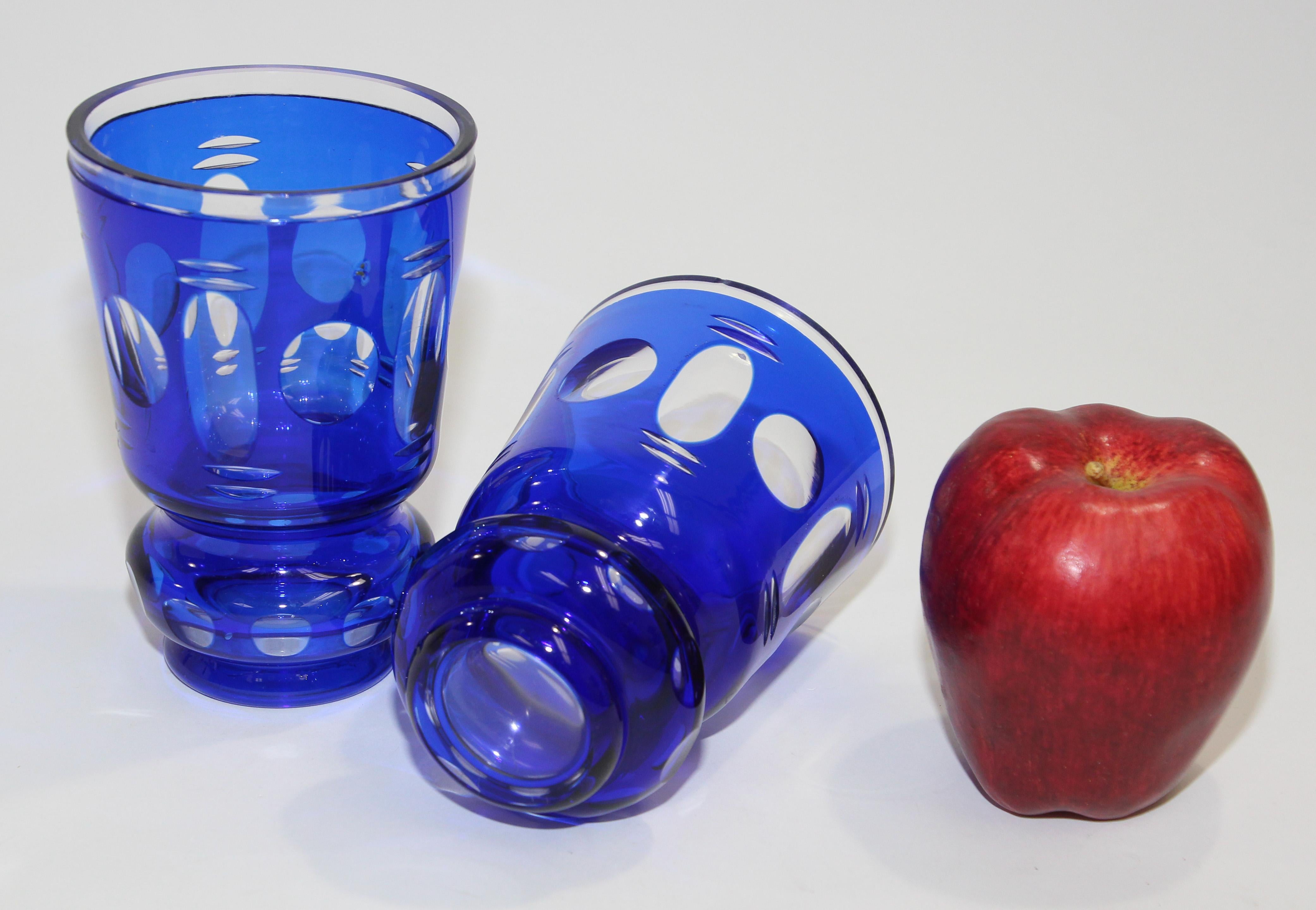 Bohemian Cobalt Blue Cut to Clear Glass Crystal Vases 7