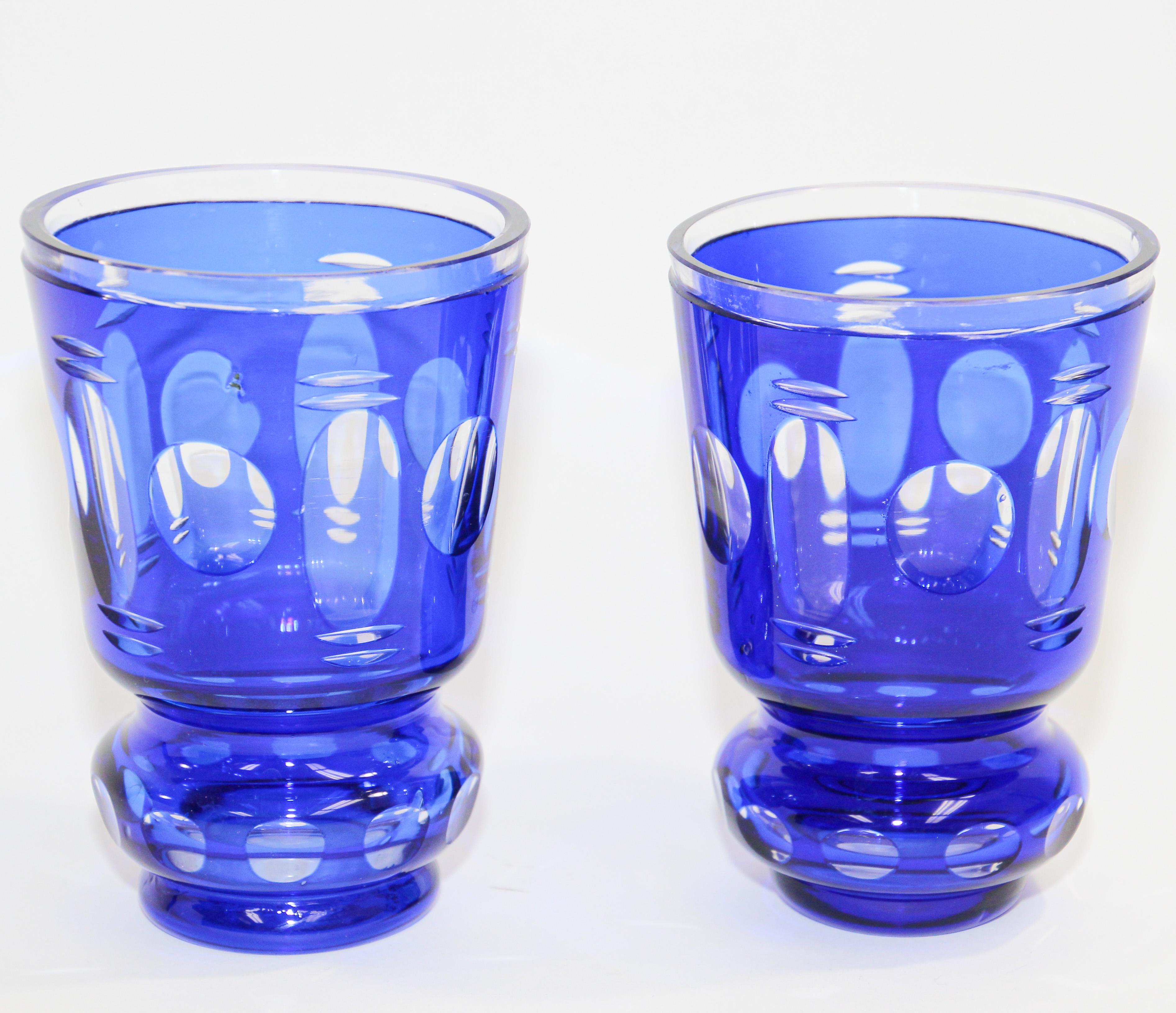 Bohemian Cobalt Blue Cut to Clear Glass Crystal Vases 8