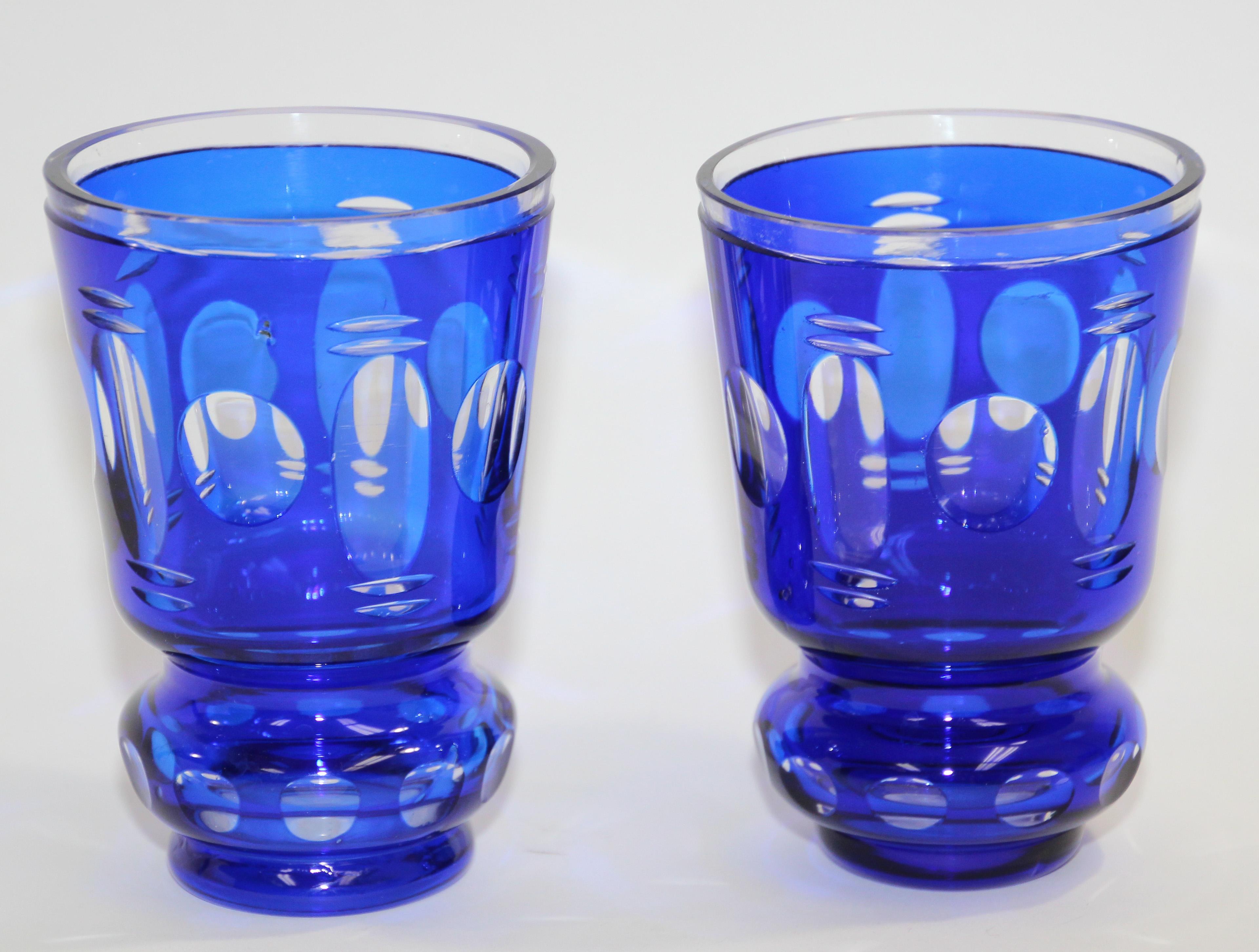 Bohemian Cobalt Blue Cut To Clear Glass Crystal Vases At 1stdibs Vintage Cobalt Blue Glassware