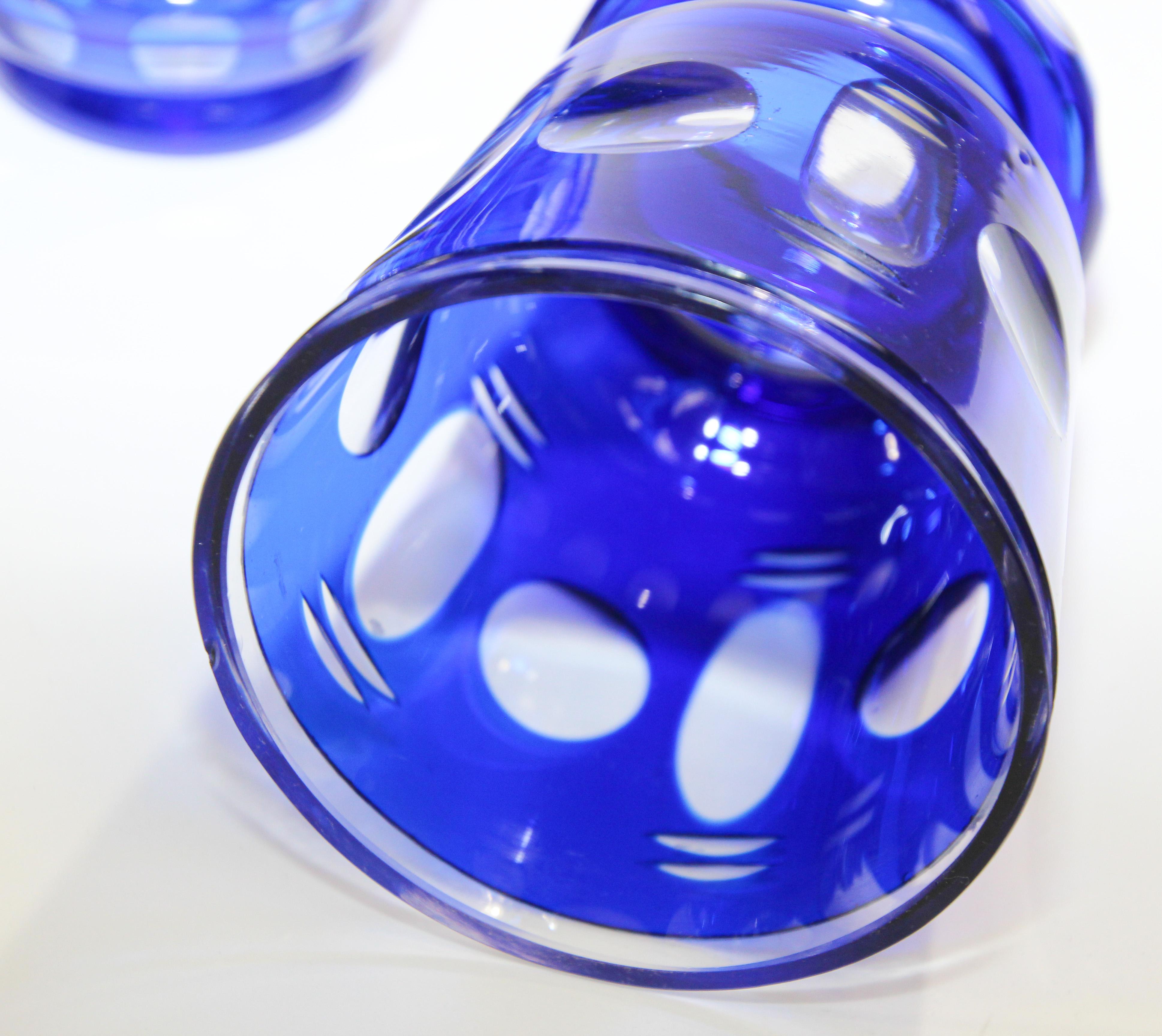 Bohemian Cobalt Blue Cut to Clear Glass Crystal Vases In Good Condition In North Hollywood, CA