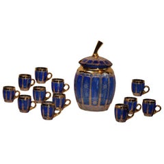 Vintage Bohemian Cobalt Cut To Clear Punch Bowl Set