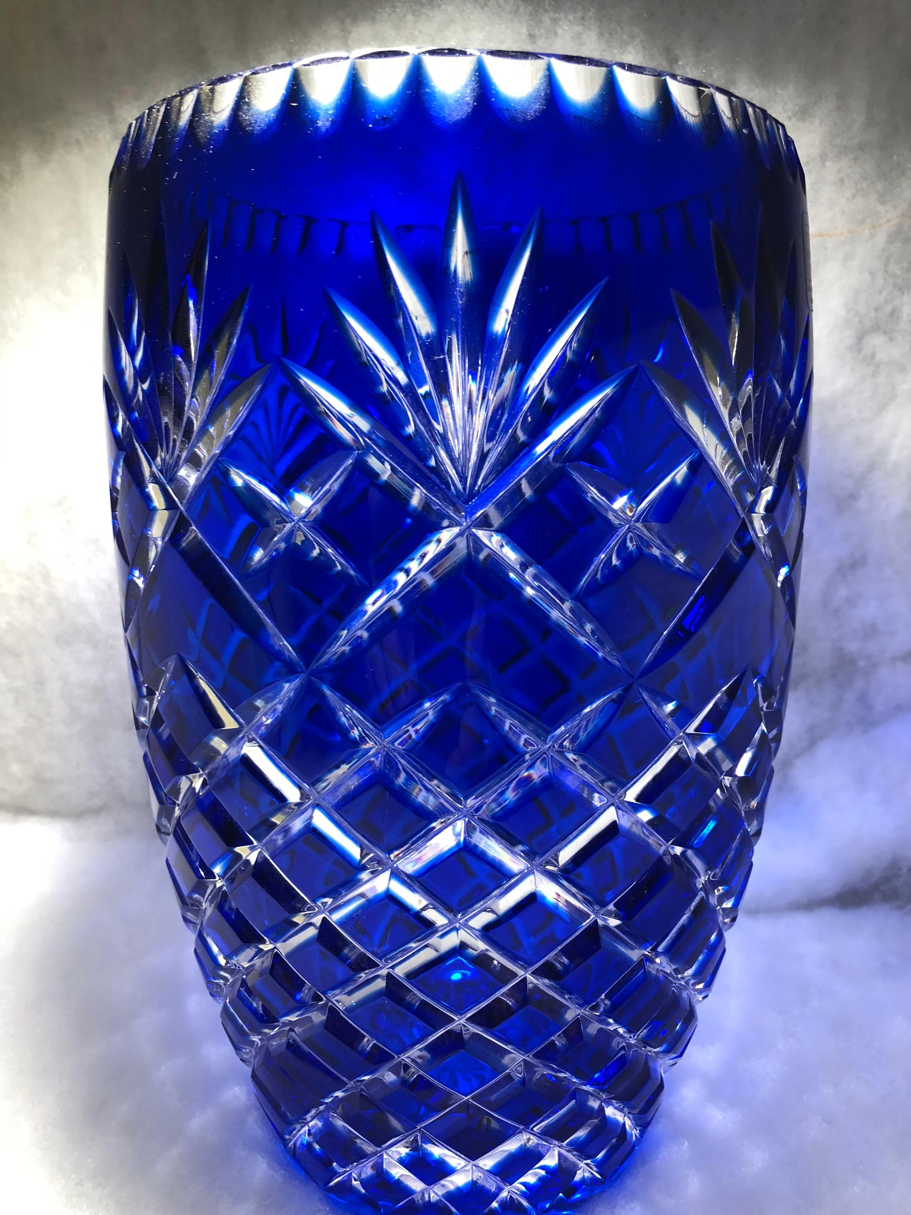 Unknown Bohemian Cobalt cut to Clear Vase