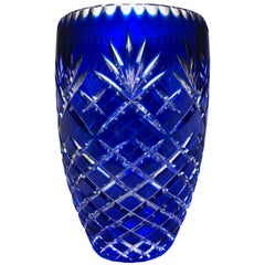 Bohemian Cobalt cut to Clear Vase