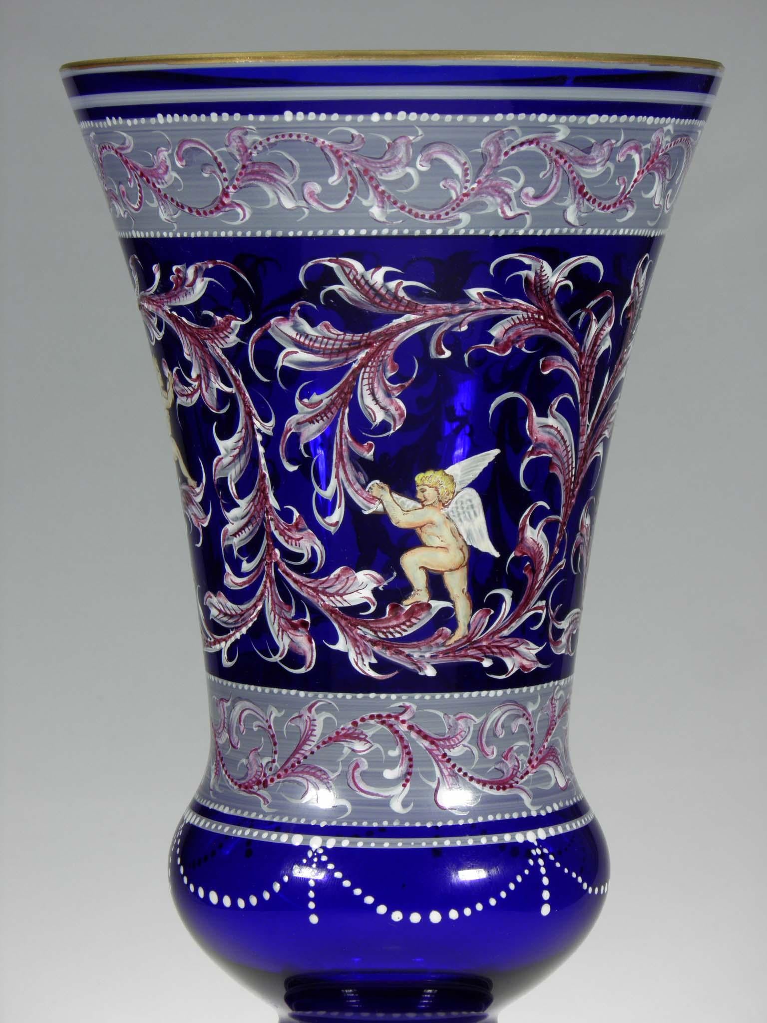 Bohemian Cobalt Vases Amor Motive 20th-21st Century In Good Condition In Nový Bor, CZ