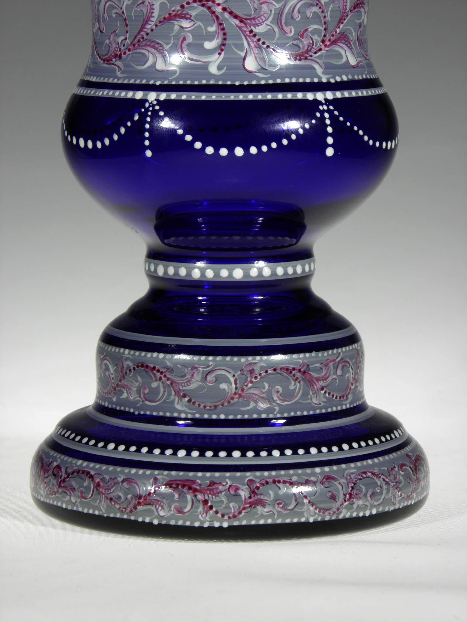 Bohemian Cobalt Vases Amor Motive 20th-21st Century 1
