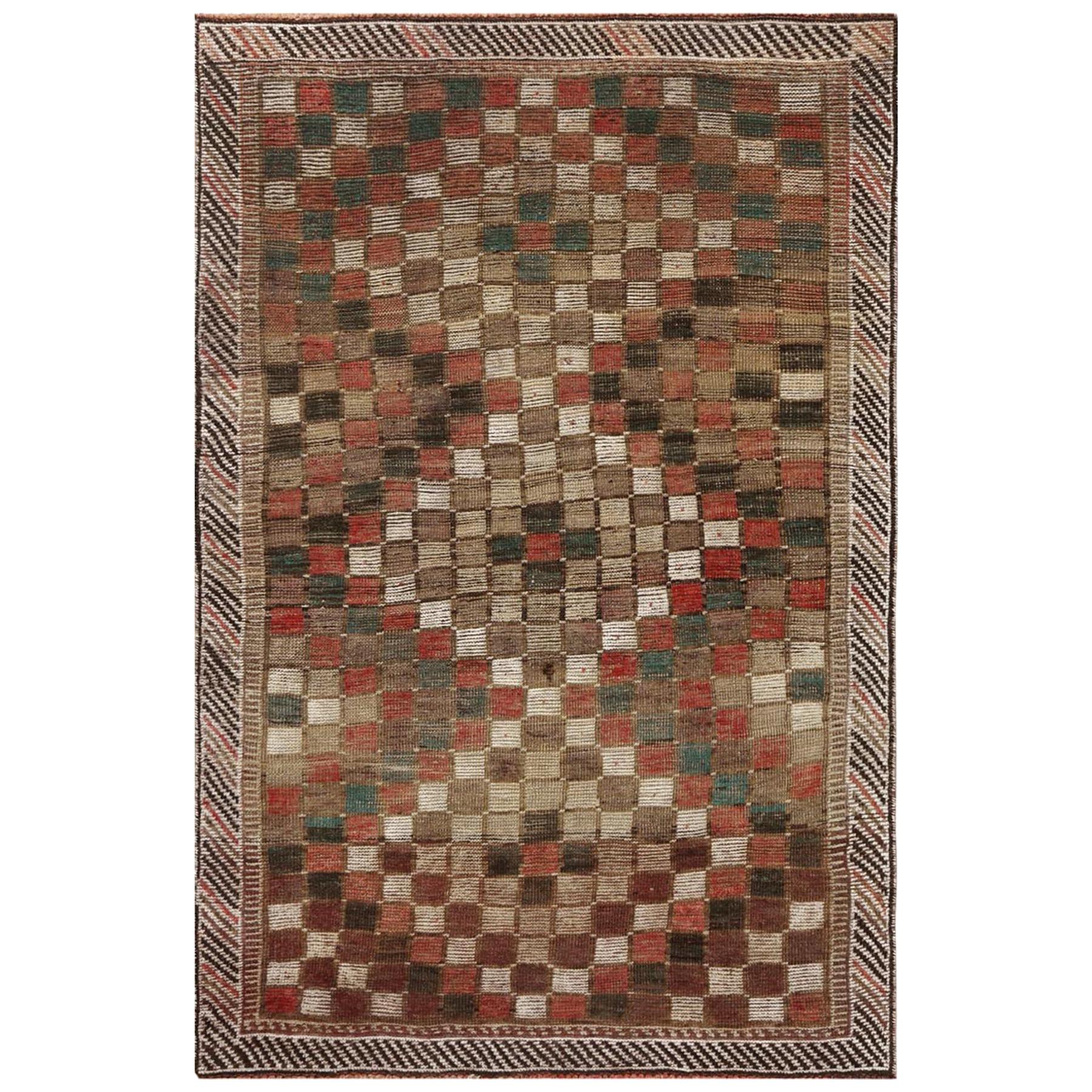 Bohemian Vintage Worn Down Persian Qashqai Faded Rust Color Handmade