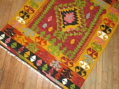Bohemian Colorful Turkish Kilim Flat-Weave