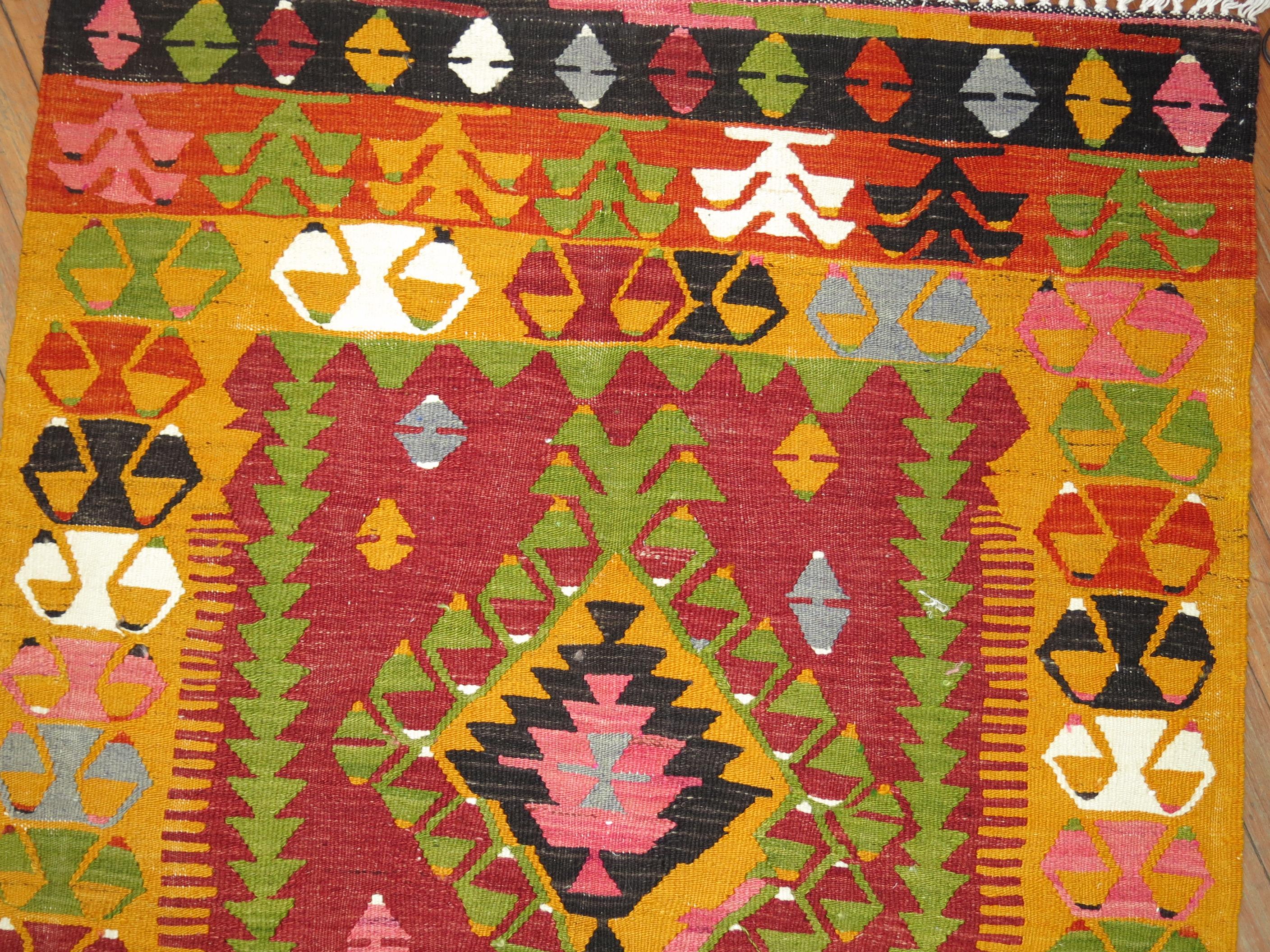 Hand-Knotted Bohemian Colorful Turkish Kilim Flat-Weave For Sale