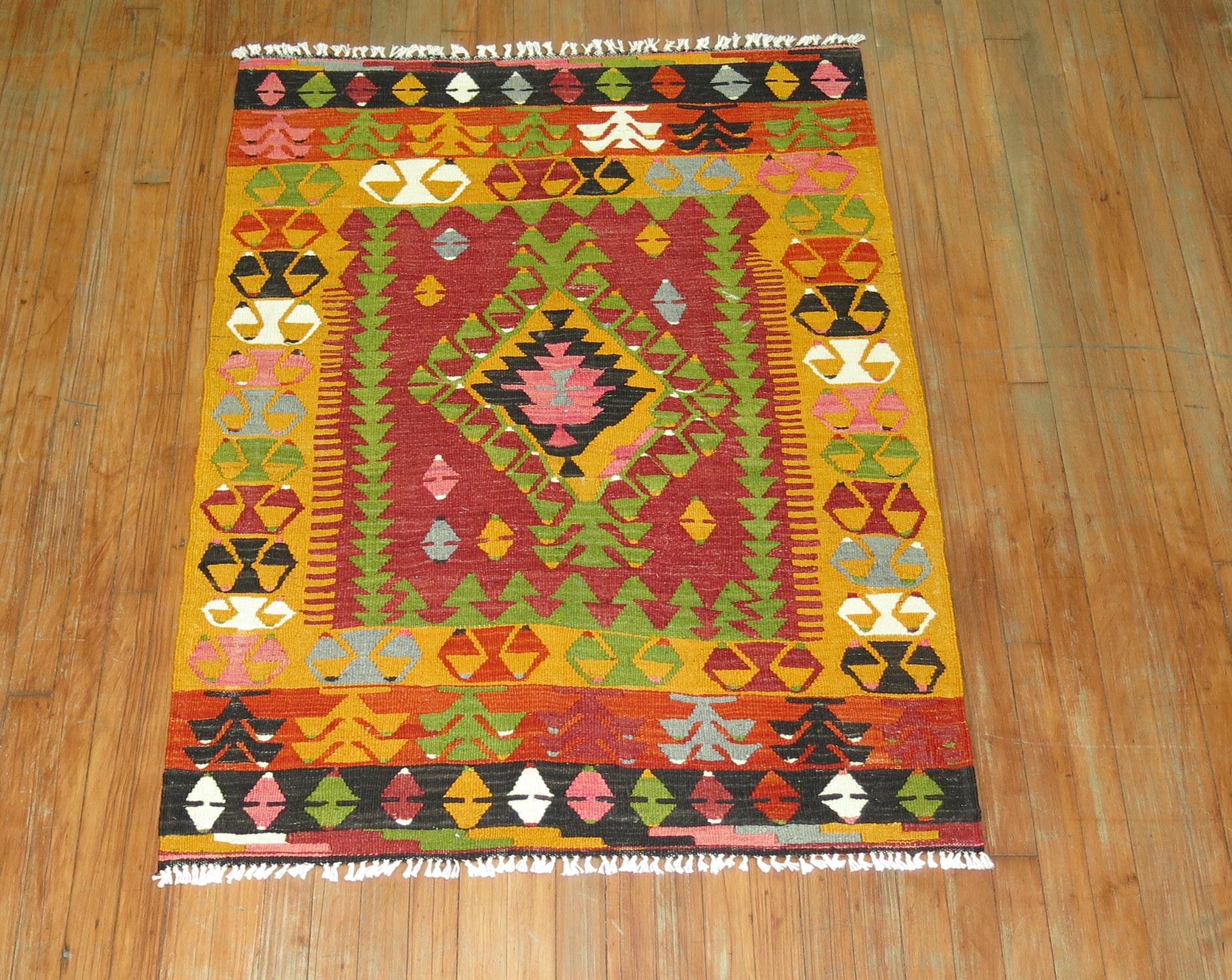 20th Century Bohemian Colorful Turkish Kilim Flat-Weave For Sale