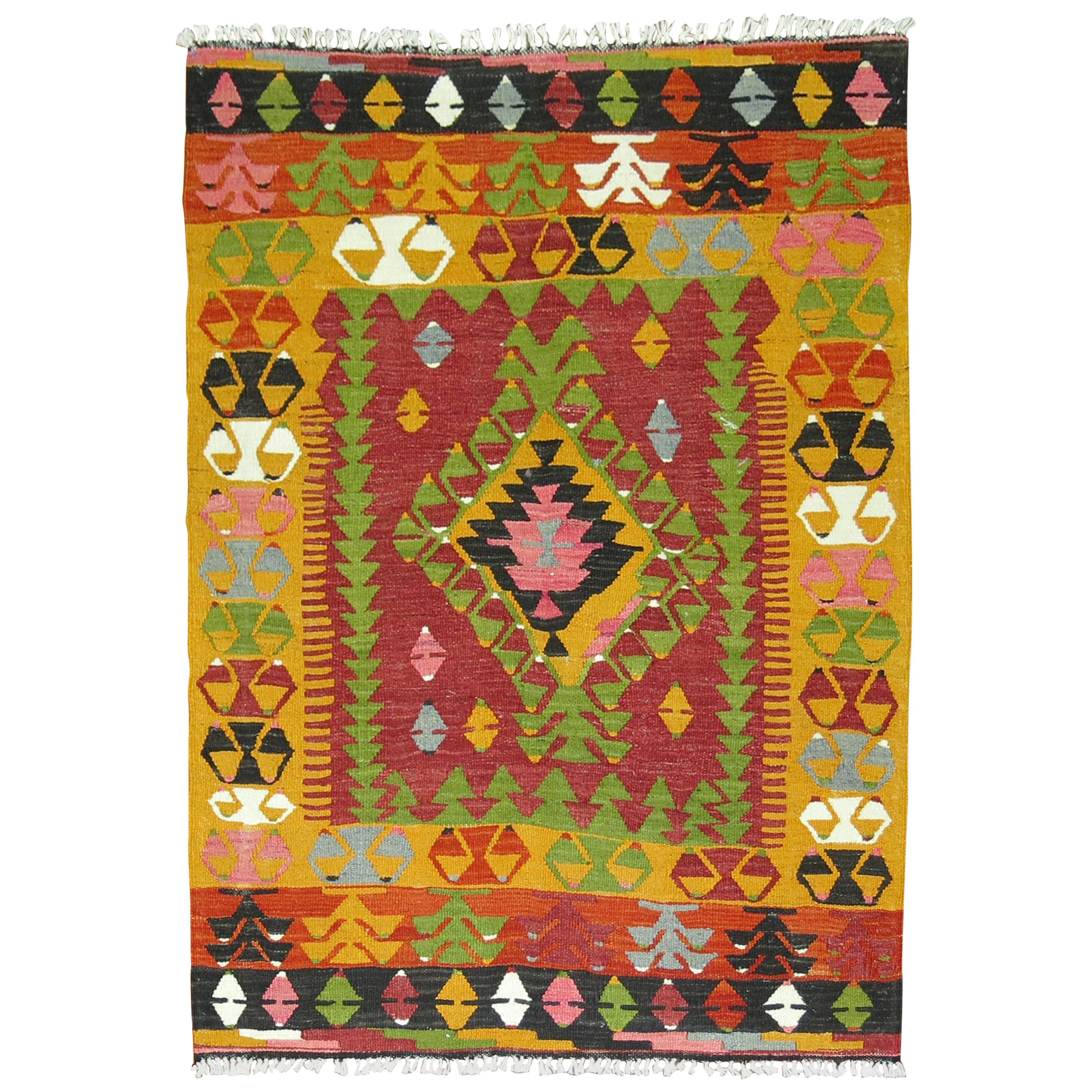 Bohemian Colorful Turkish Kilim Flat-Weave