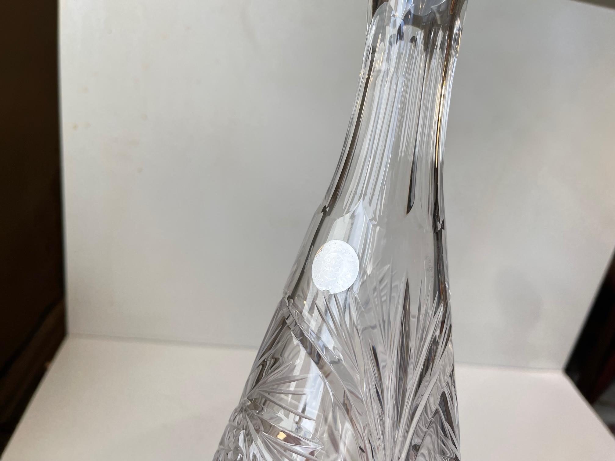 Mid-Century Modern Bohemian Conical Cut Crystal Decanter for Wine, 1960s For Sale