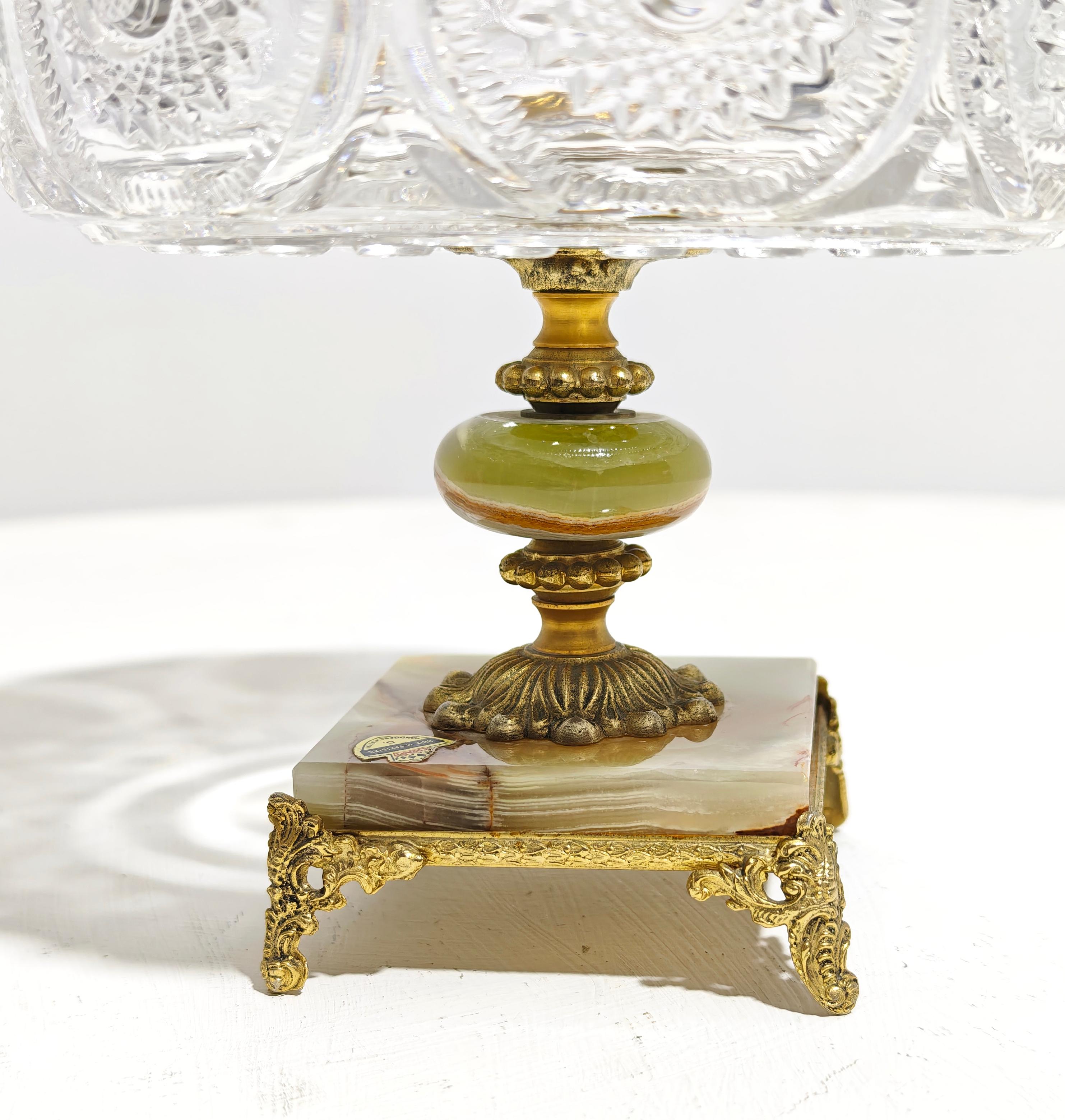Finely crafted Bohemian crystal bowl centerpiece by Echt Bleikristall. Supported by a Pakistani onyx base with gold embellishment. Hallmark on the edge of the base. Excellent craftsmanship, made in Germany. Please carefully review the video and