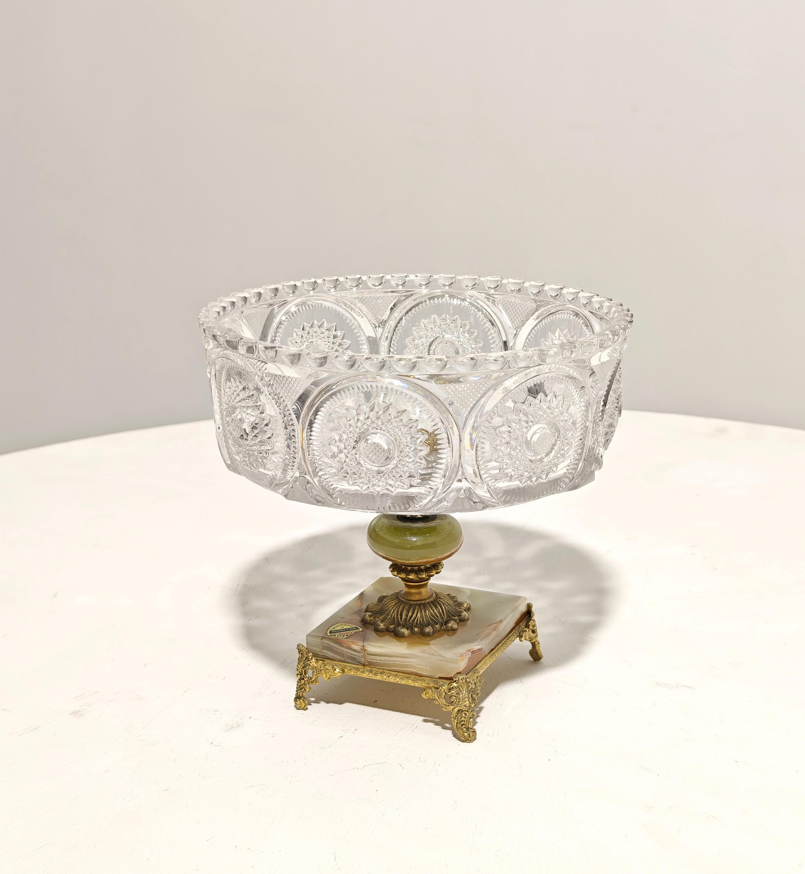 Brass Bohemian Crystal and Onyx Centerpiece Mid-Century Production Germany 1950/60s For Sale