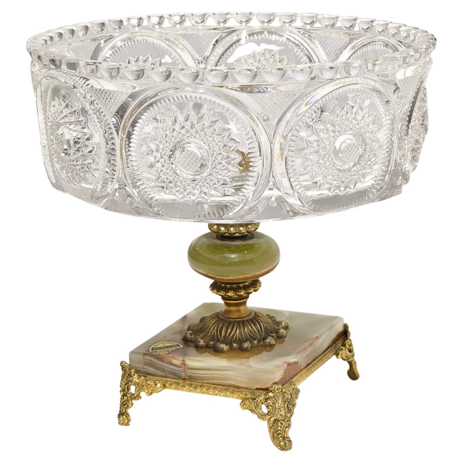 Bohemian Crystal and Onyx Centerpiece Mid-Century Production Germany 1950/60s