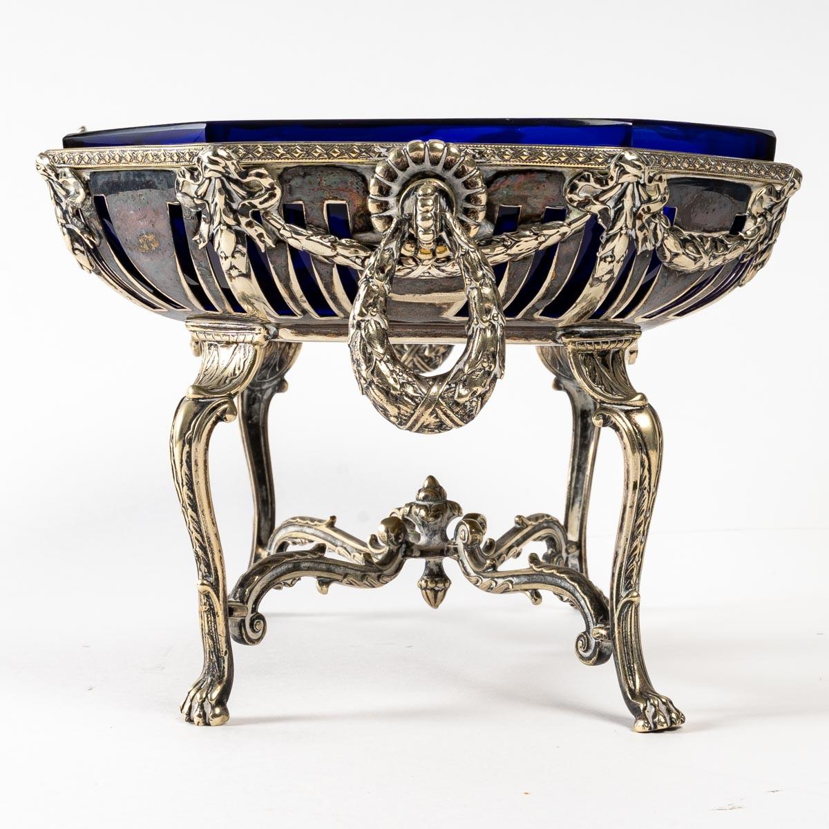 Late 19th Century Bohemian Crystal and Silver Plated Metal Bowl, 19th Century For Sale