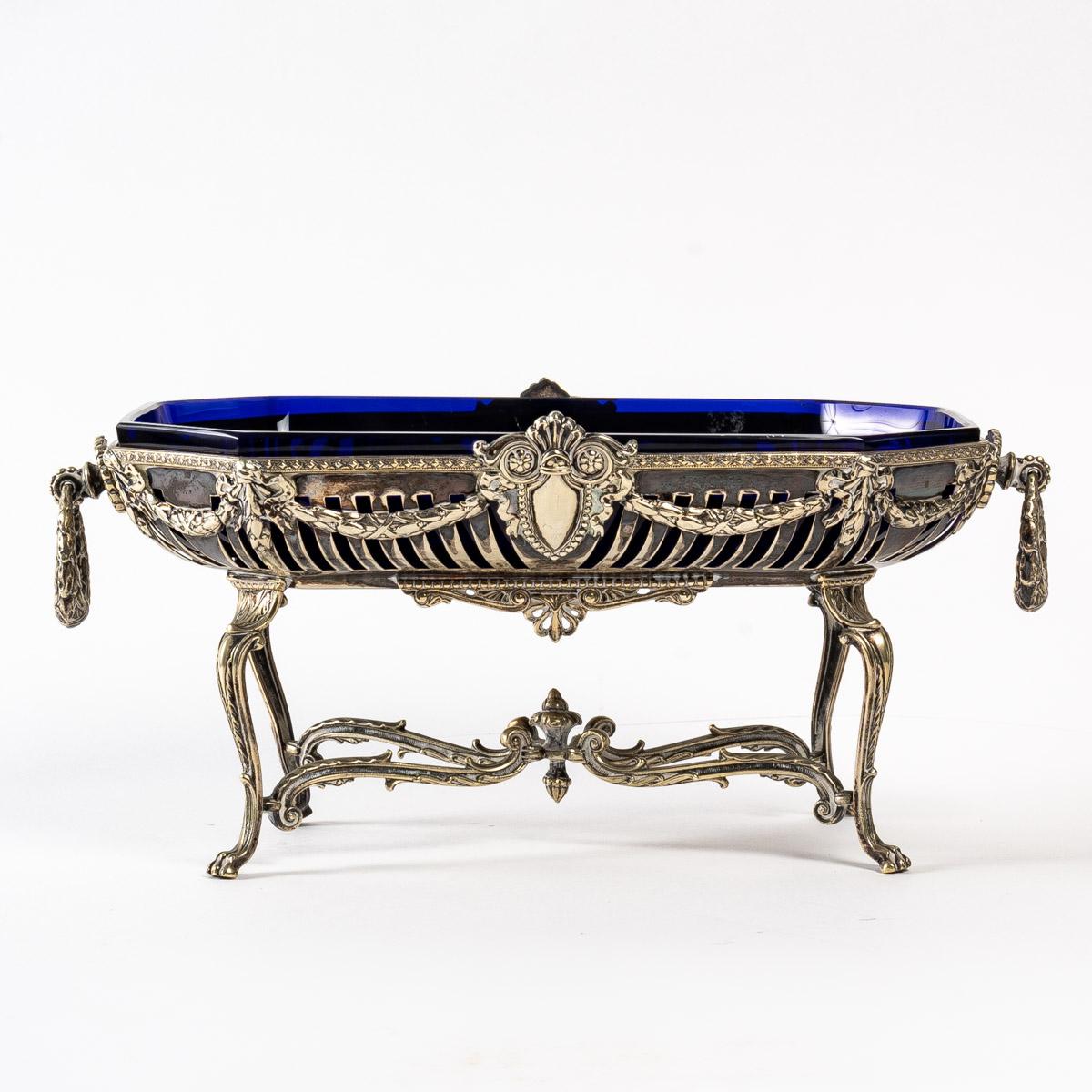 Bohemian Crystal and Silver Plated Metal Bowl, 19th Century For Sale 3