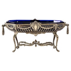 Antique Bohemian Crystal and Silver Plated Metal Bowl, 19th Century