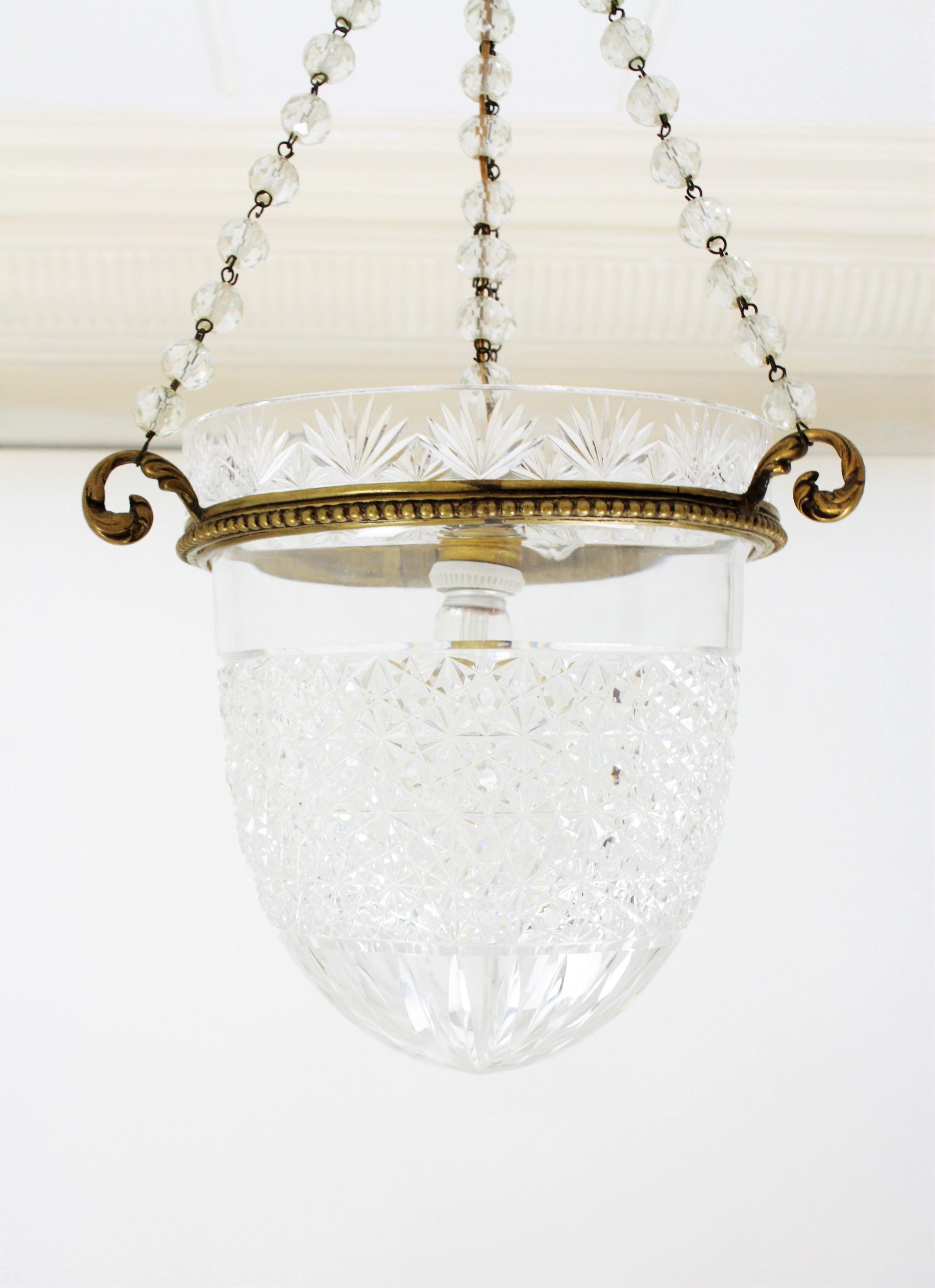 20th Century Bohemian Crystal Bell Jar Lantern or Pendant Light For Sale