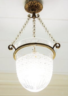 Lanterna a campana o lampada a sospensione in cristallo di Boemia