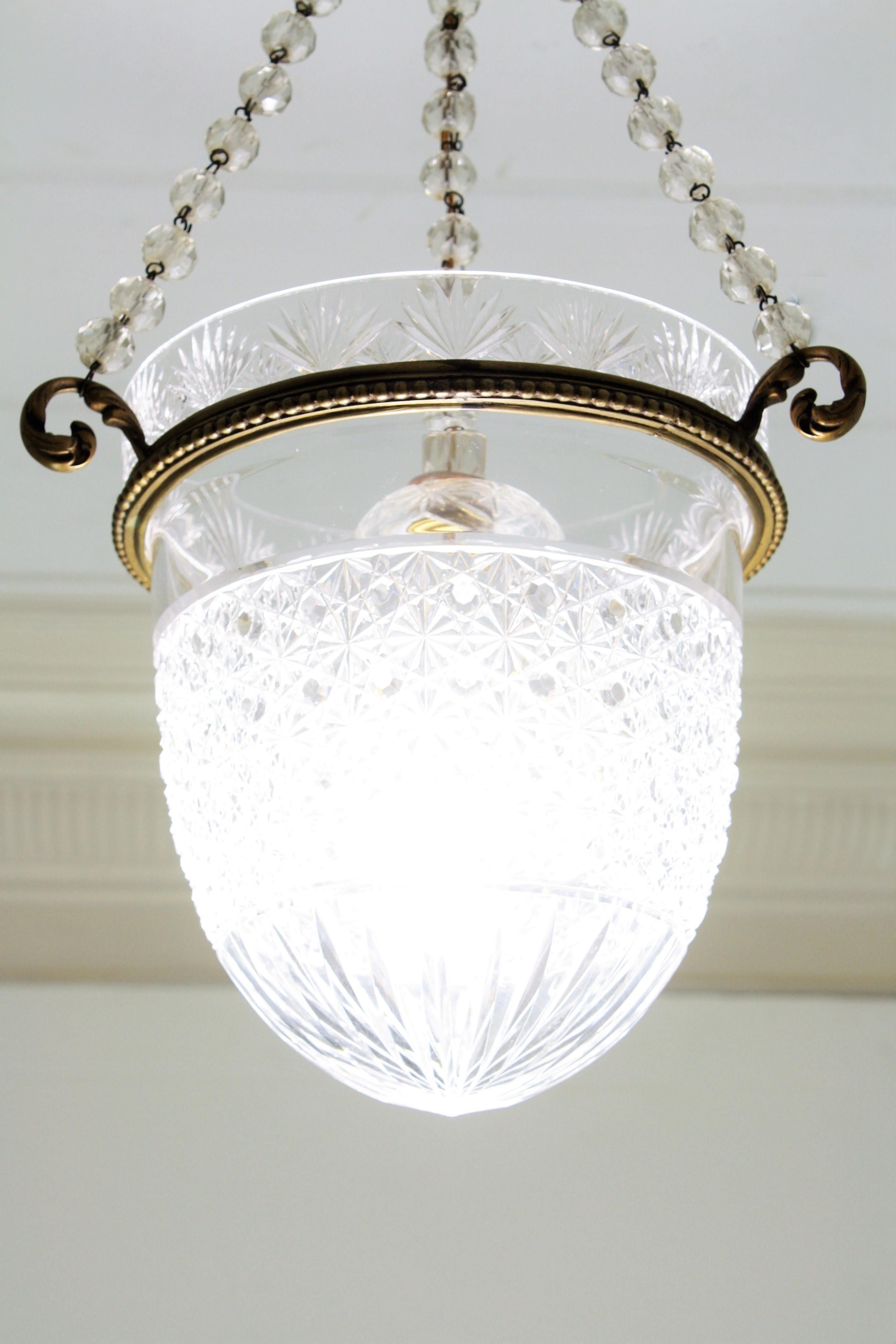 Bohemian Crystal Bell Jar Lantern or Pendant Light In Good Condition For Sale In Barcelona, ES