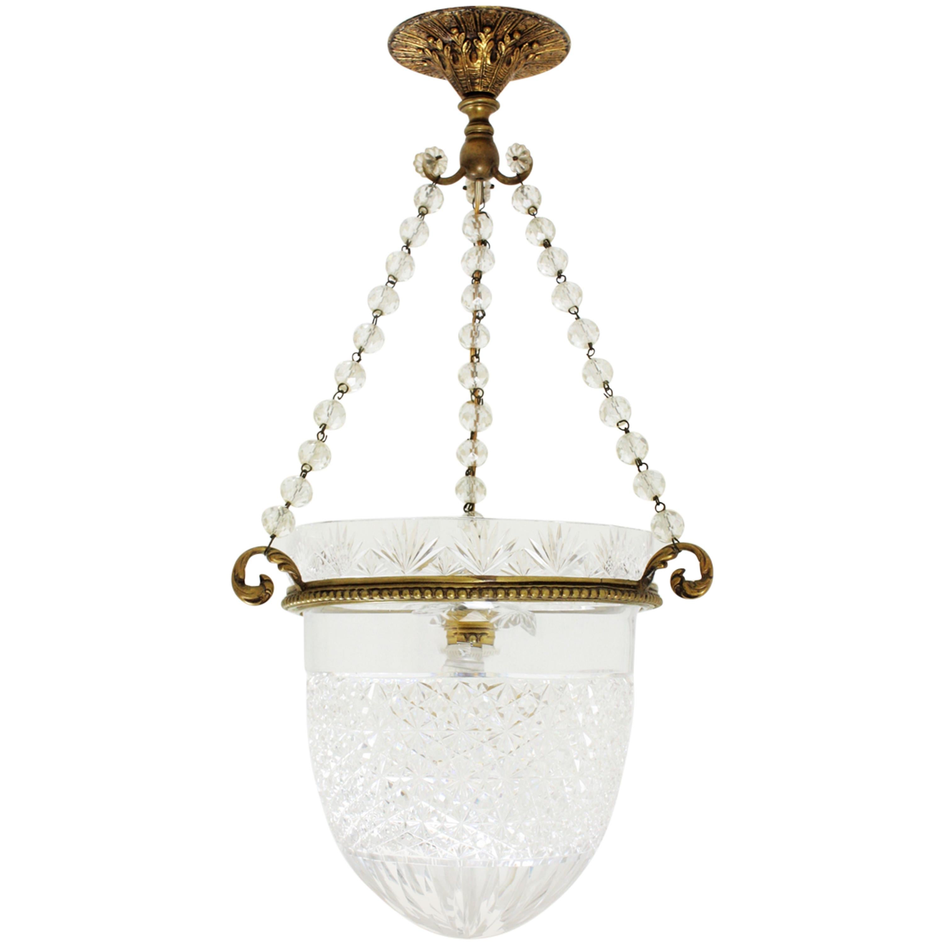 Bohemian Crystal Bell Jar Lantern or Pendant Light