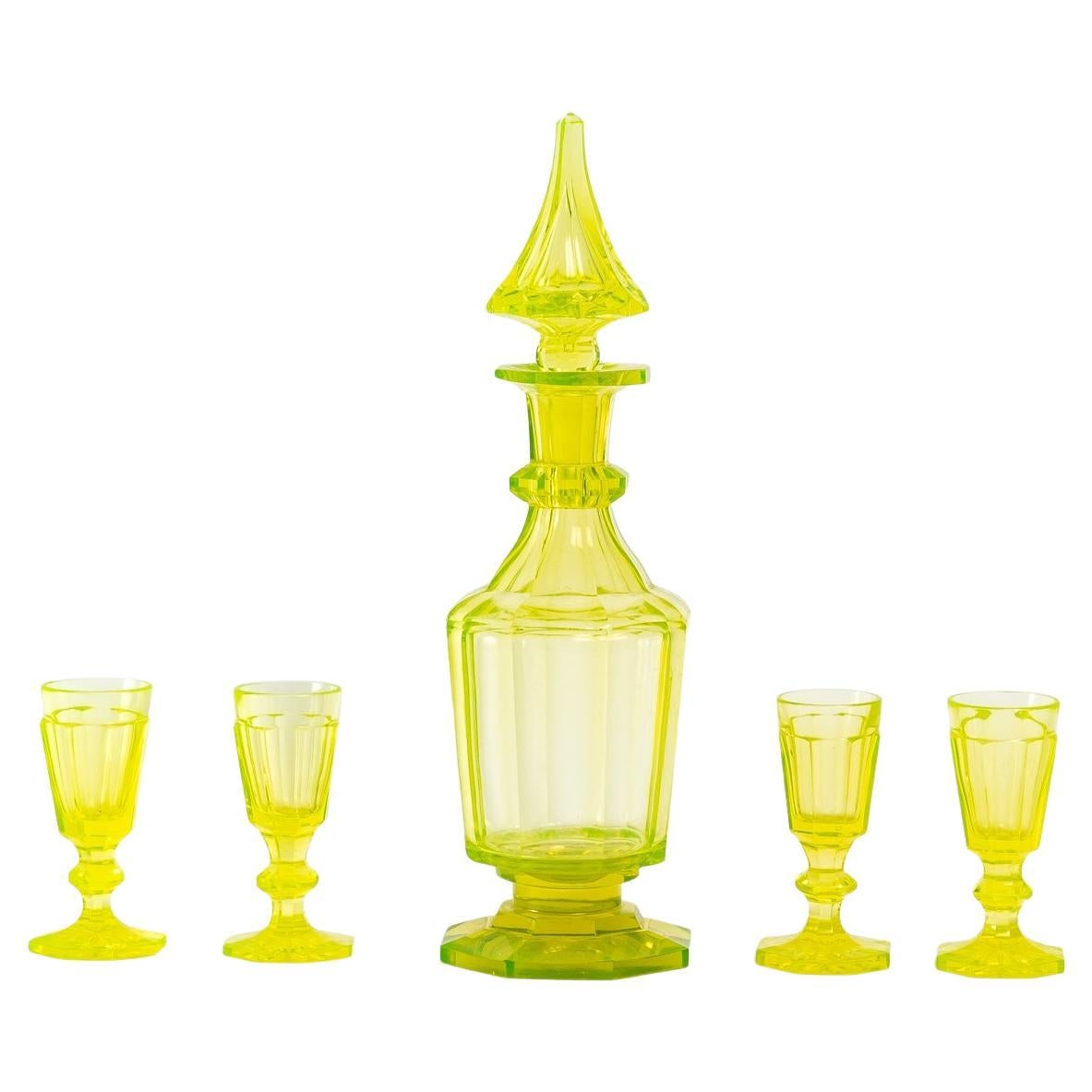 Bohemian Crystal Decanter and Four Ouraline Goblets
