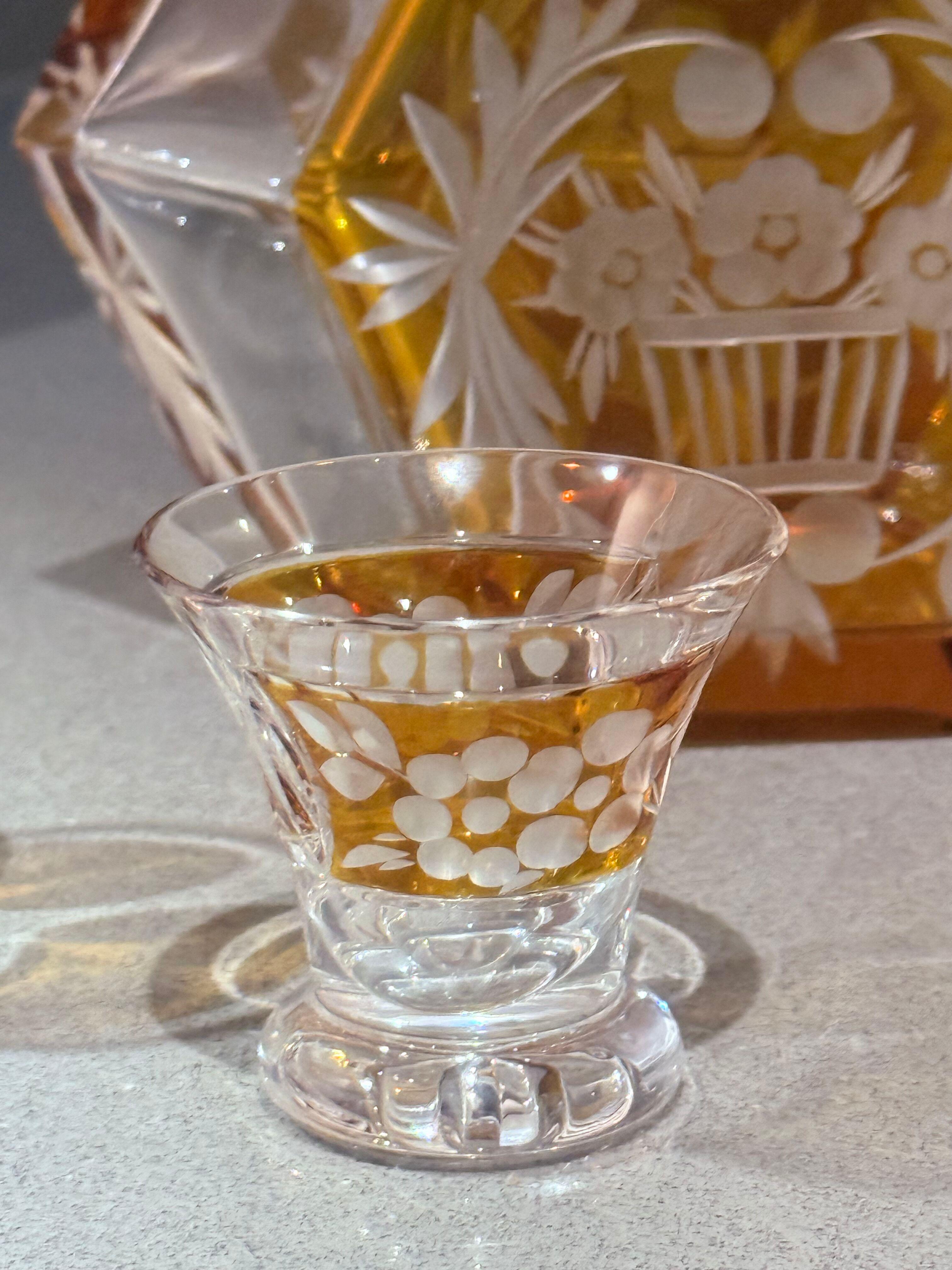 Böhmische Kristallkaraffe Set Silberbeschläge, Art Deco Tschechisches Design 6 Gläser im Angebot 4