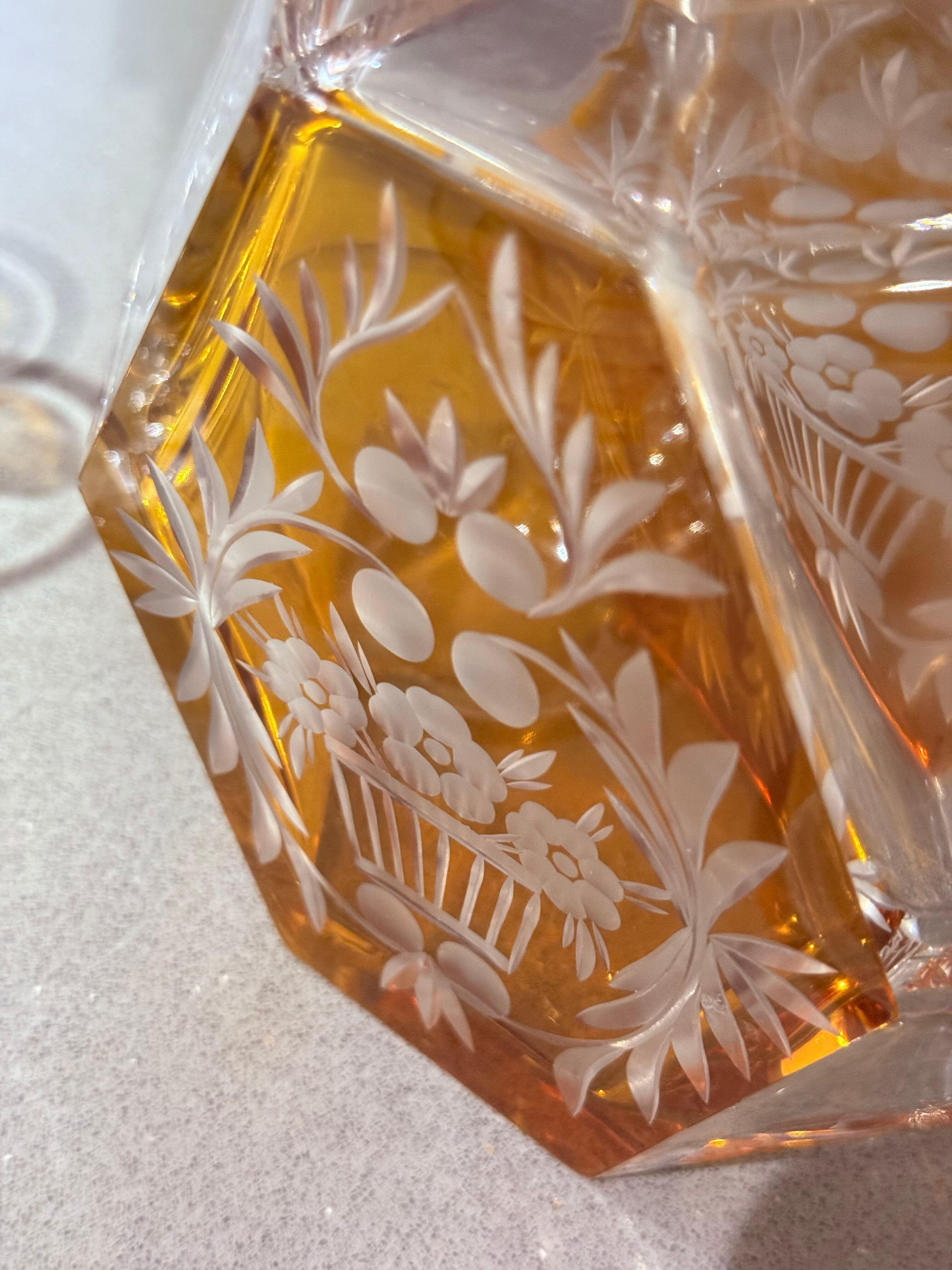 Böhmische Kristallkaraffe Set Silberbeschläge, Art Deco Tschechisches Design 6 Gläser im Angebot 10