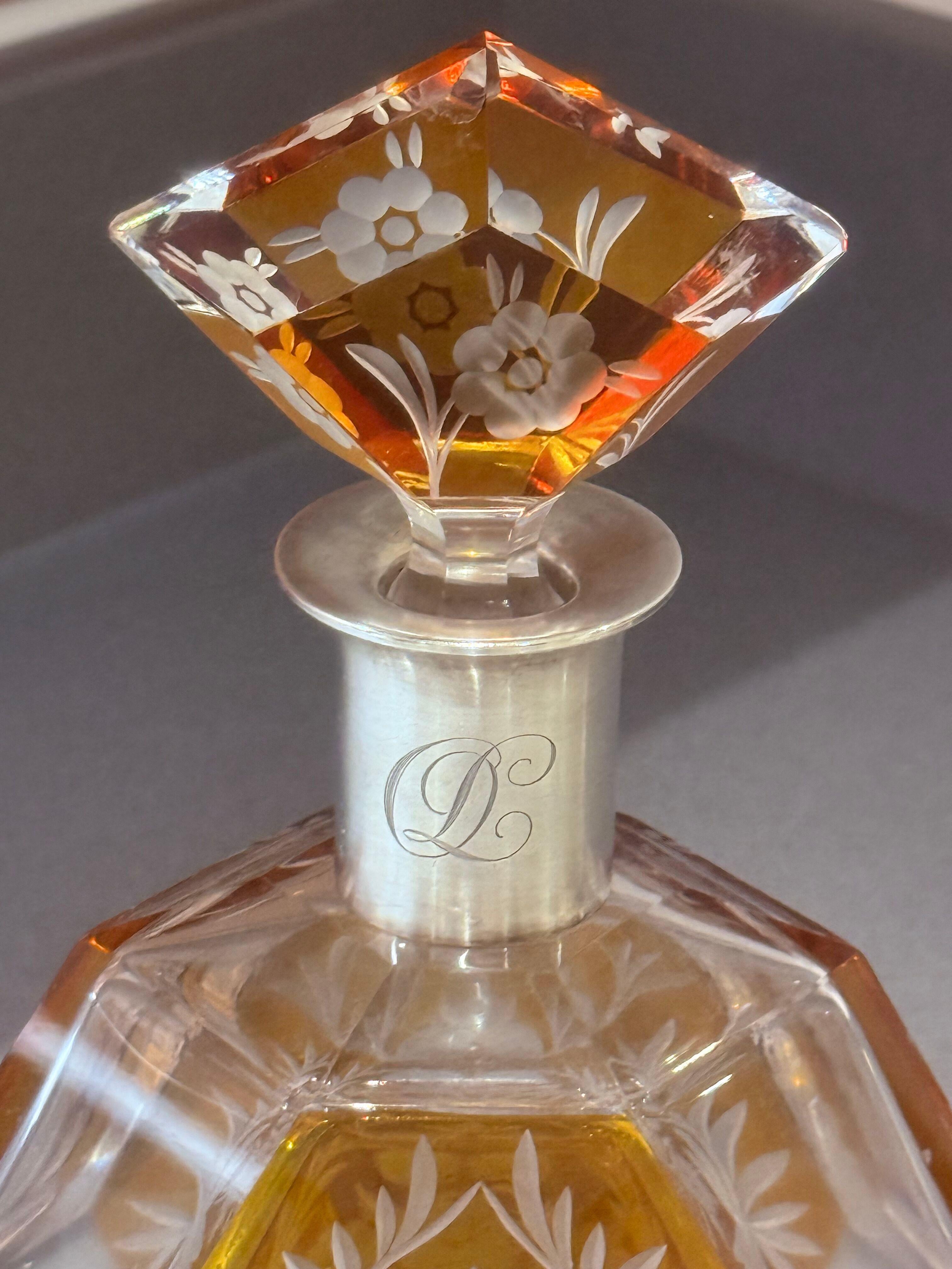 Böhmische Kristallkaraffe Set Silberbeschläge, Art Deco Tschechisches Design 6 Gläser (Frühes 20. Jahrhundert) im Angebot