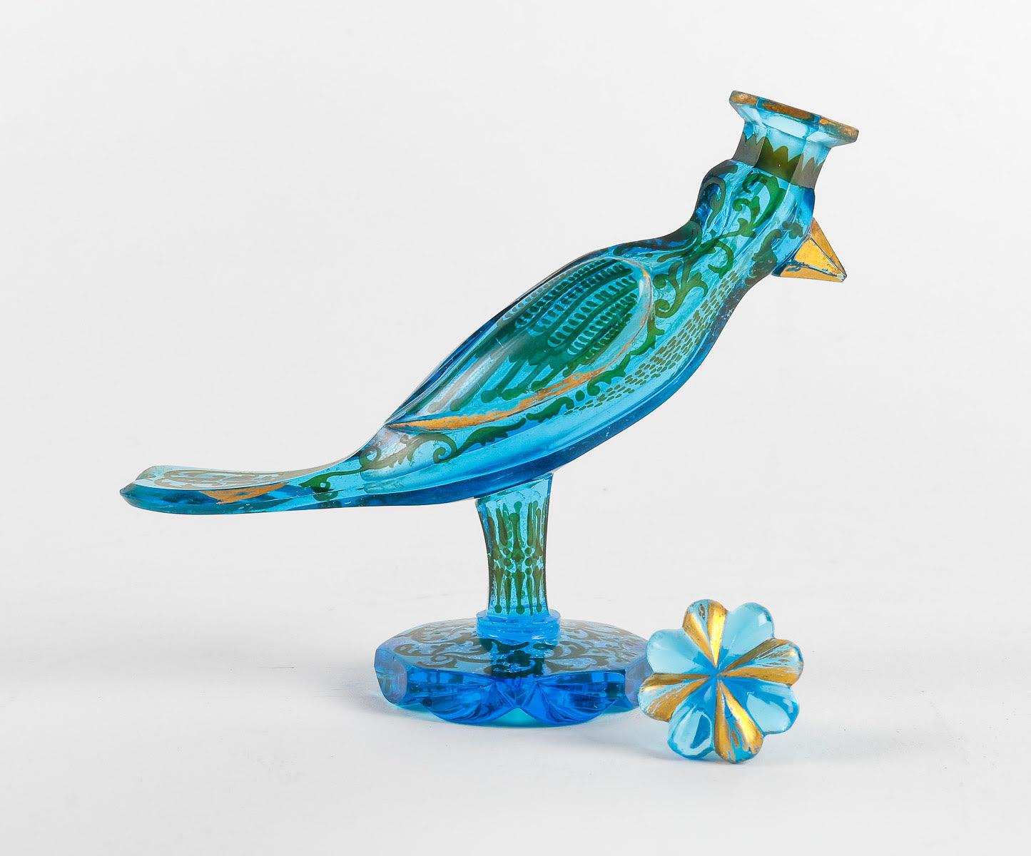 Bohemian Crystal Enamelled Bird Bottle, 19th Century. 4