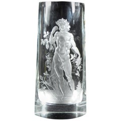 Bohemian Crystal Glass Engraved Vase Bacchus, 20th Century