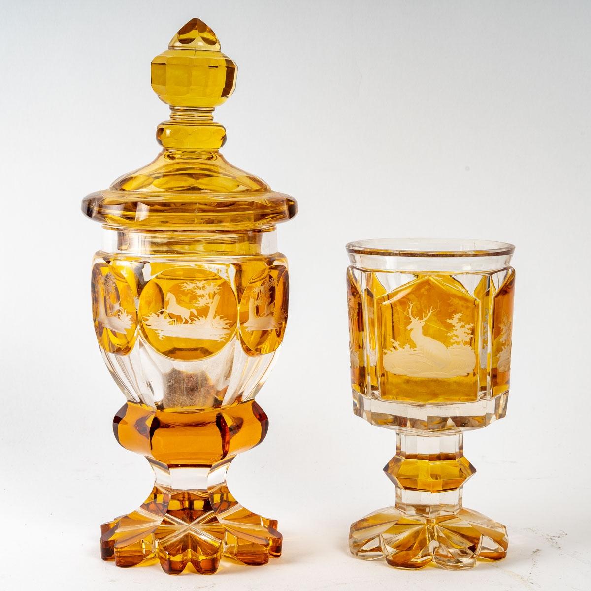 Bohemian Crystal Goblet and Glass, 20th Century For Sale 3