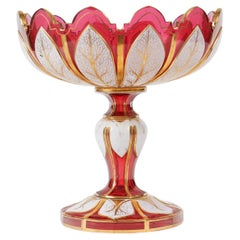 Antique Bohemian Crystal Overlay Bowl, 19th Century, Napoleon III Period.