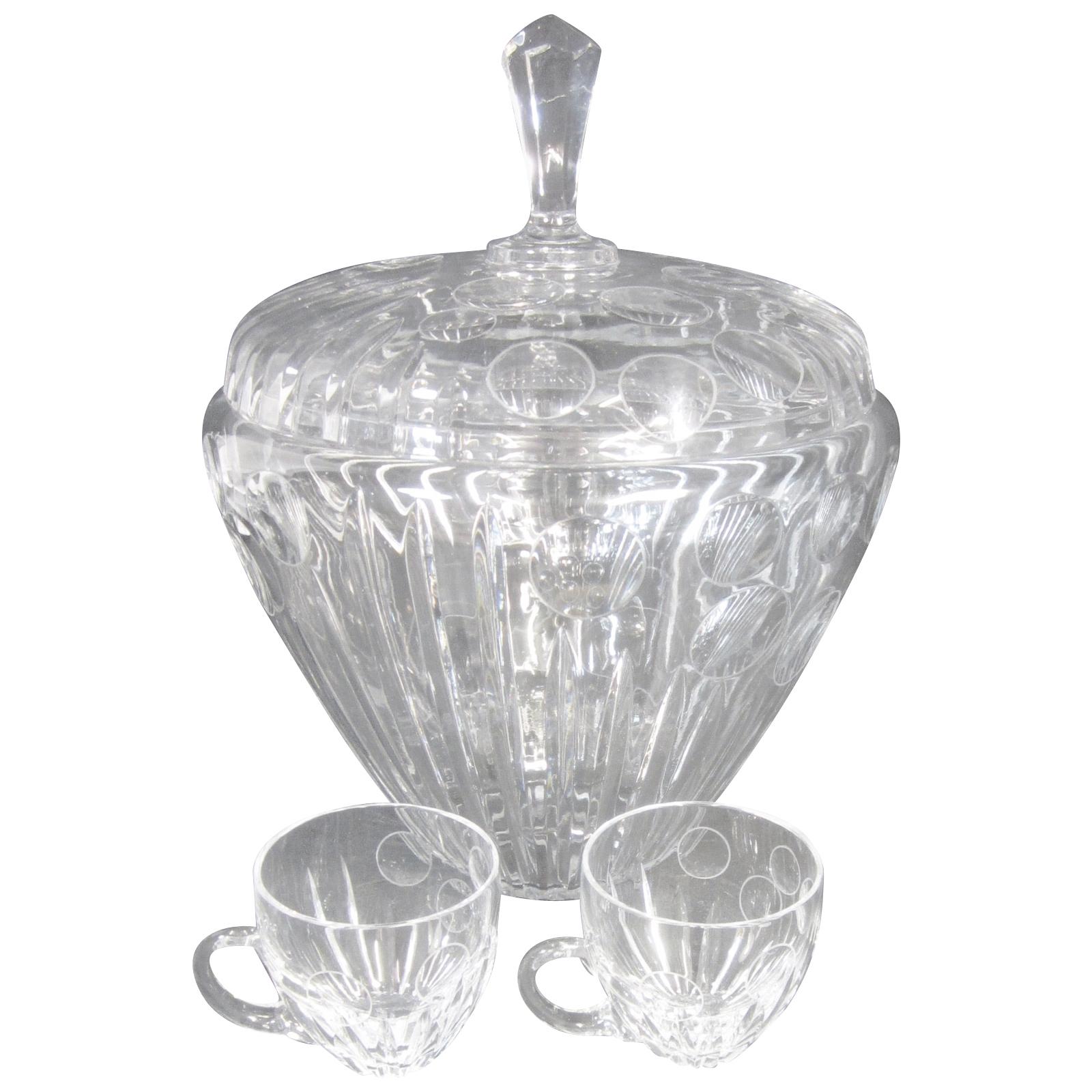 Bohemian Crystal Punch Bowl Set For Sale