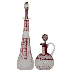 Carafes en cristal de Bohème avec feuilles de vin, années 1920 Ensemble de 2.