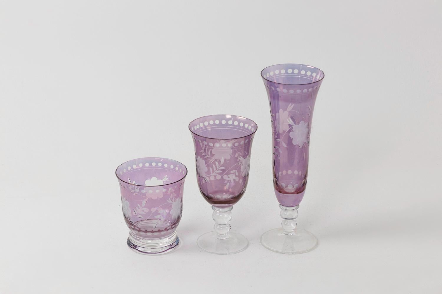 European Bohemian crystal style glassware set, contemporary work For Sale